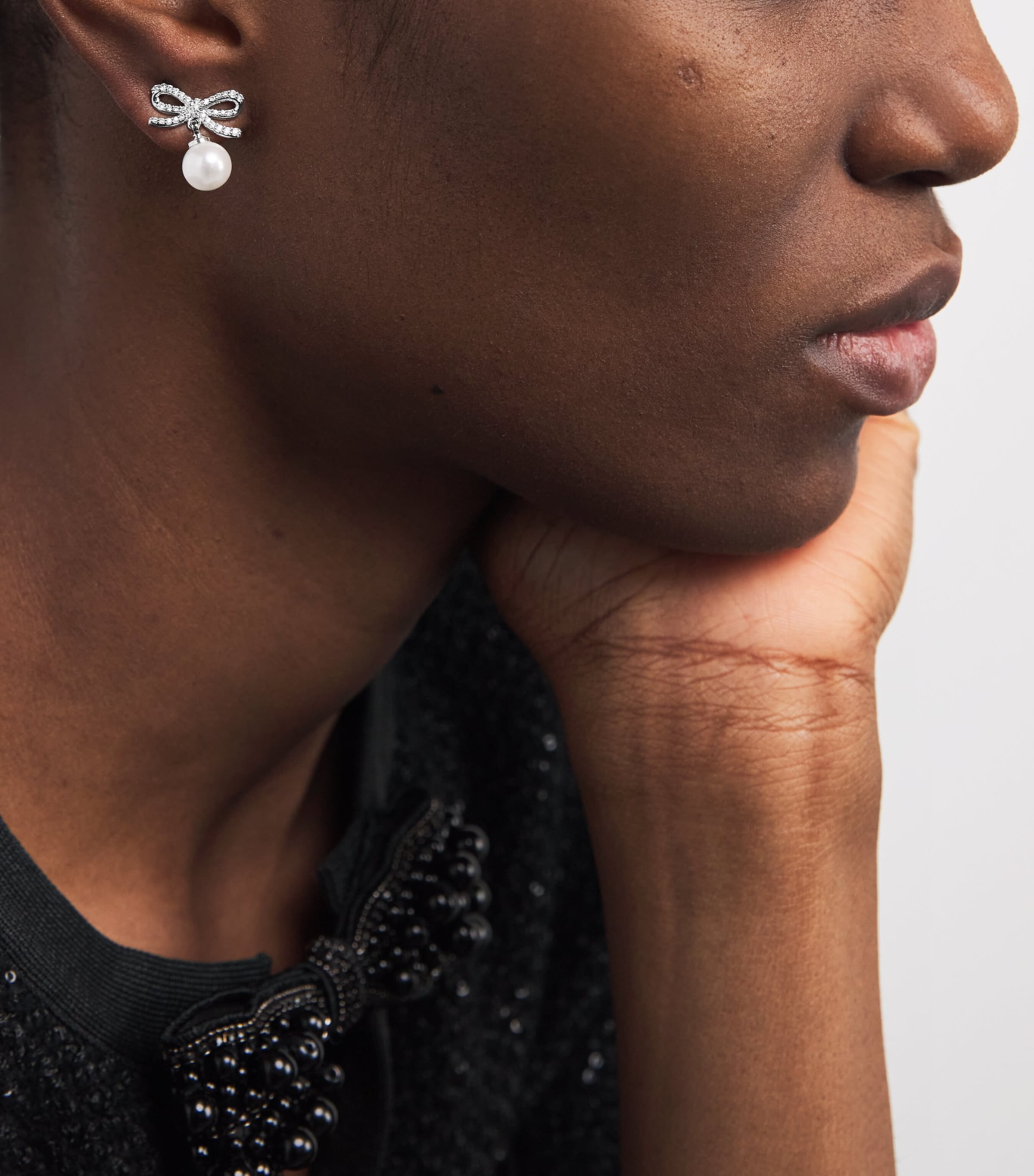 Crystal and Faux Pearl Bow Drop Earrings SILVER Image 2