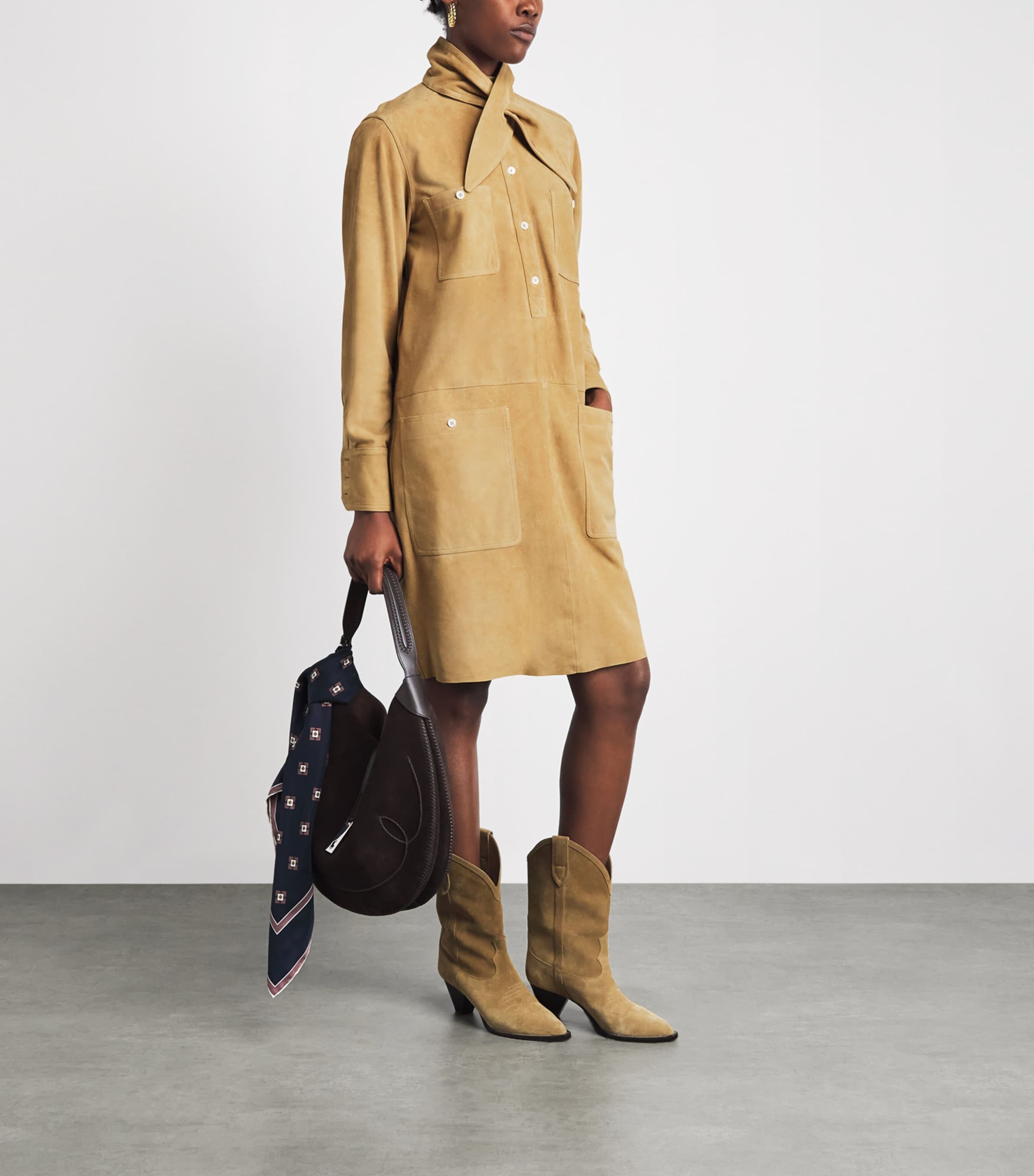 Polo Ralph Lauren Womens Suede Utility Dress Khaki Image 2