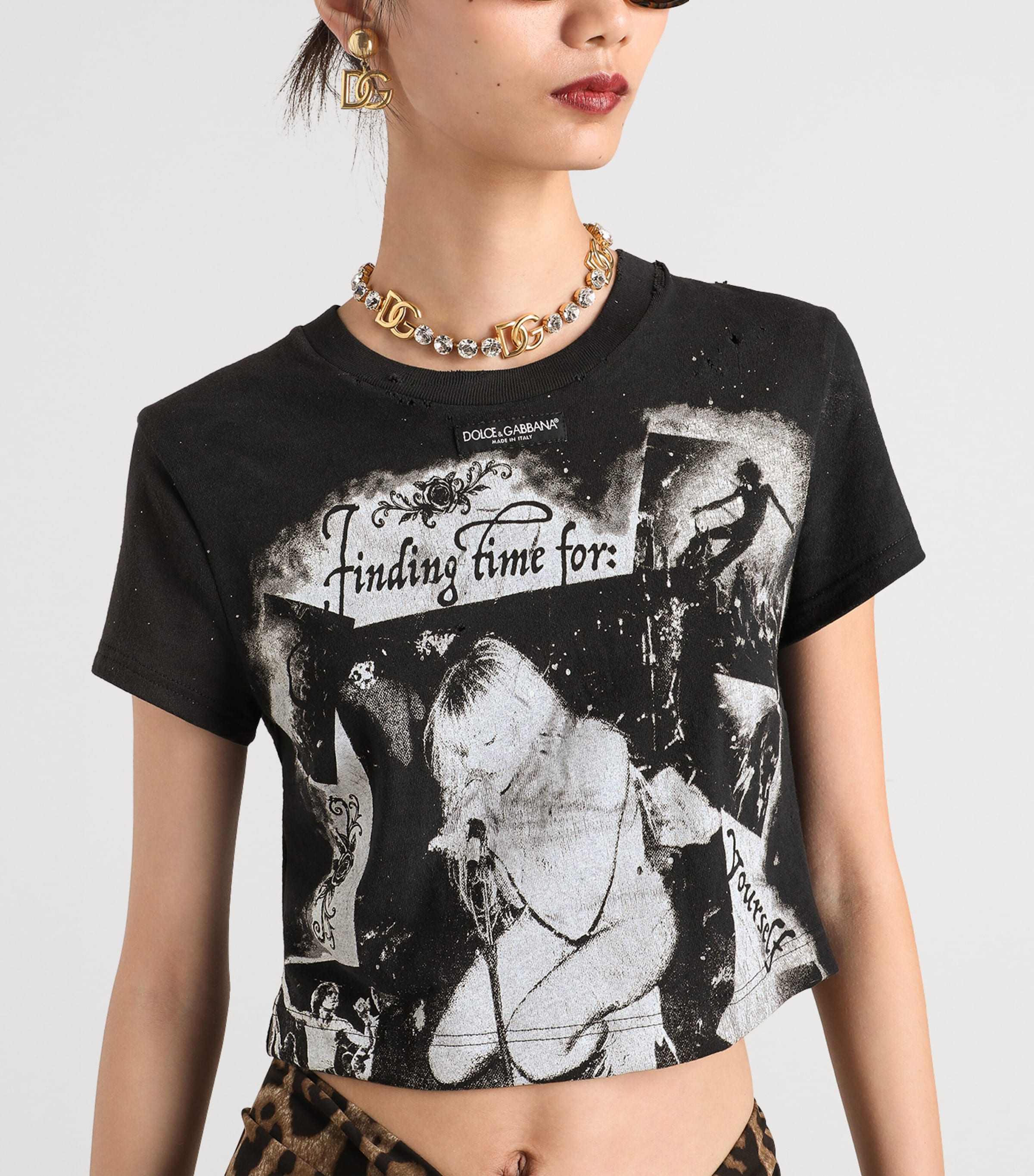 Dolce&Gabbana Womens Cotton Graphic Cropped T-Shirt Combined Colou Image 4