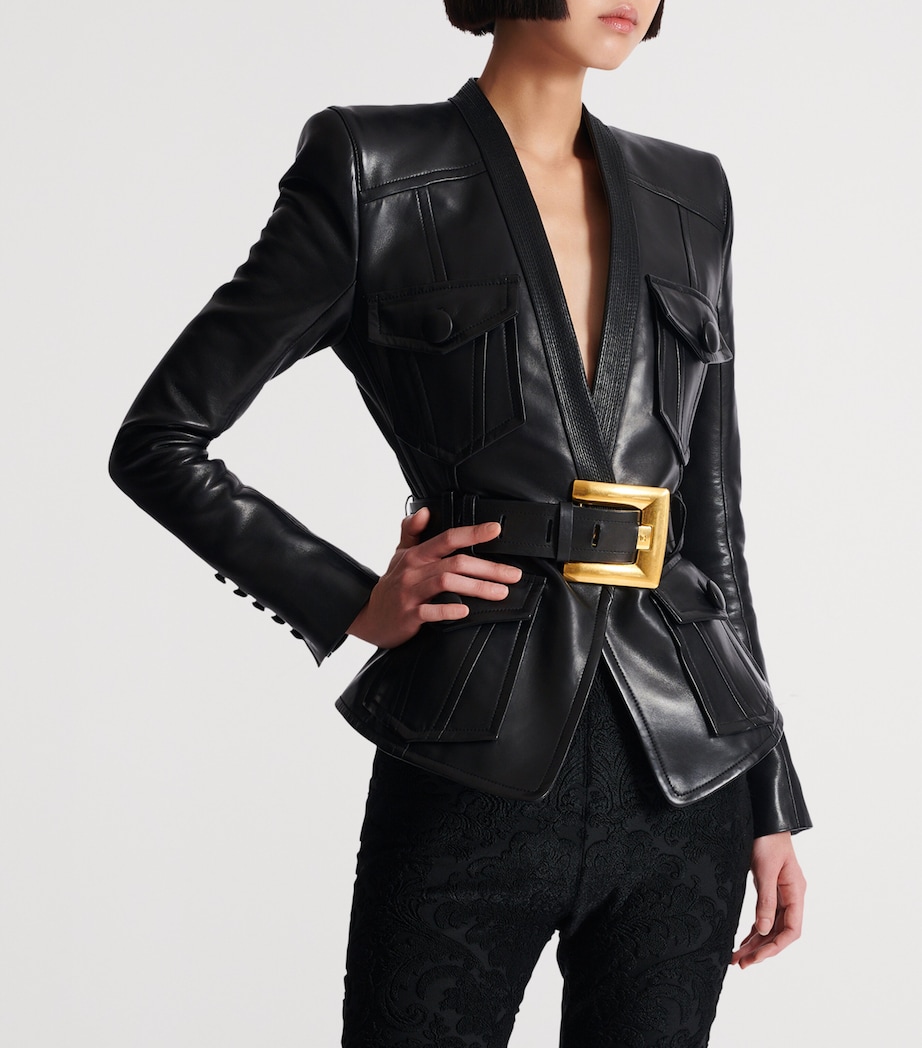 Belted Leather Jacket 0PA NOIR Image 5