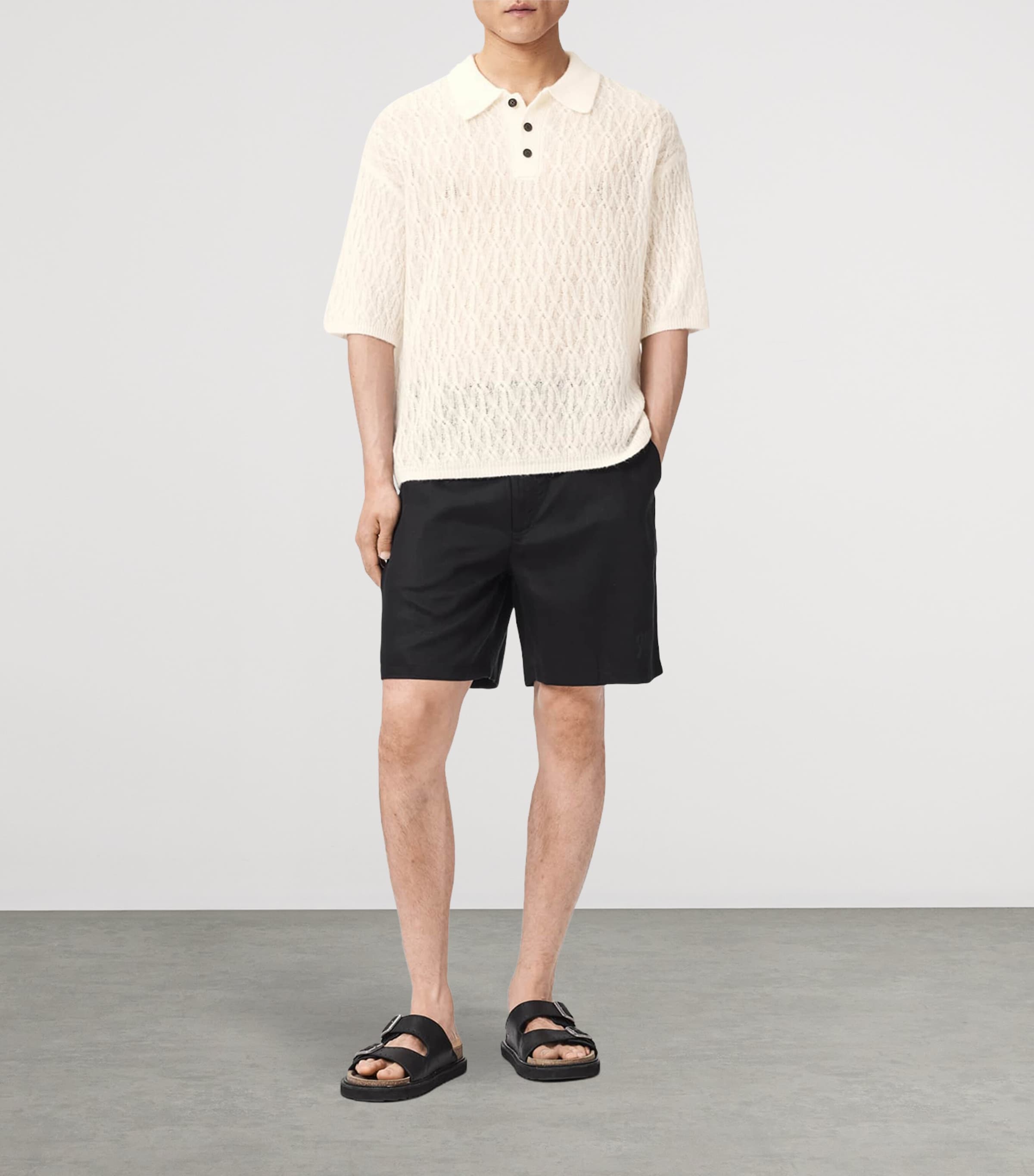 AllSaints Mens Wool-Blend Cyclone Polo Shirt Ecru White Image 2