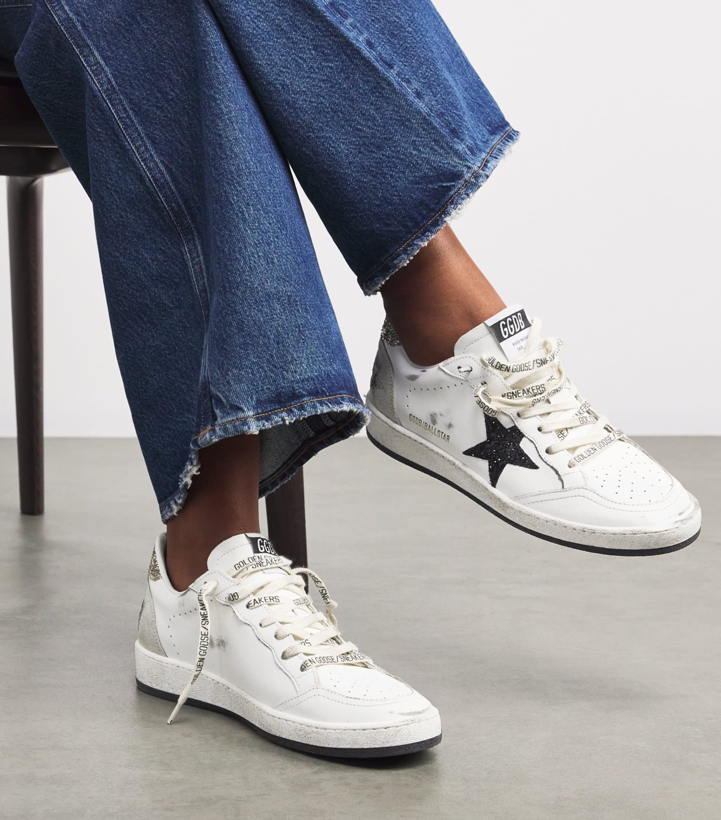 Golden Goose Leather-Glitter Ball Star Sneakers | Harrods US