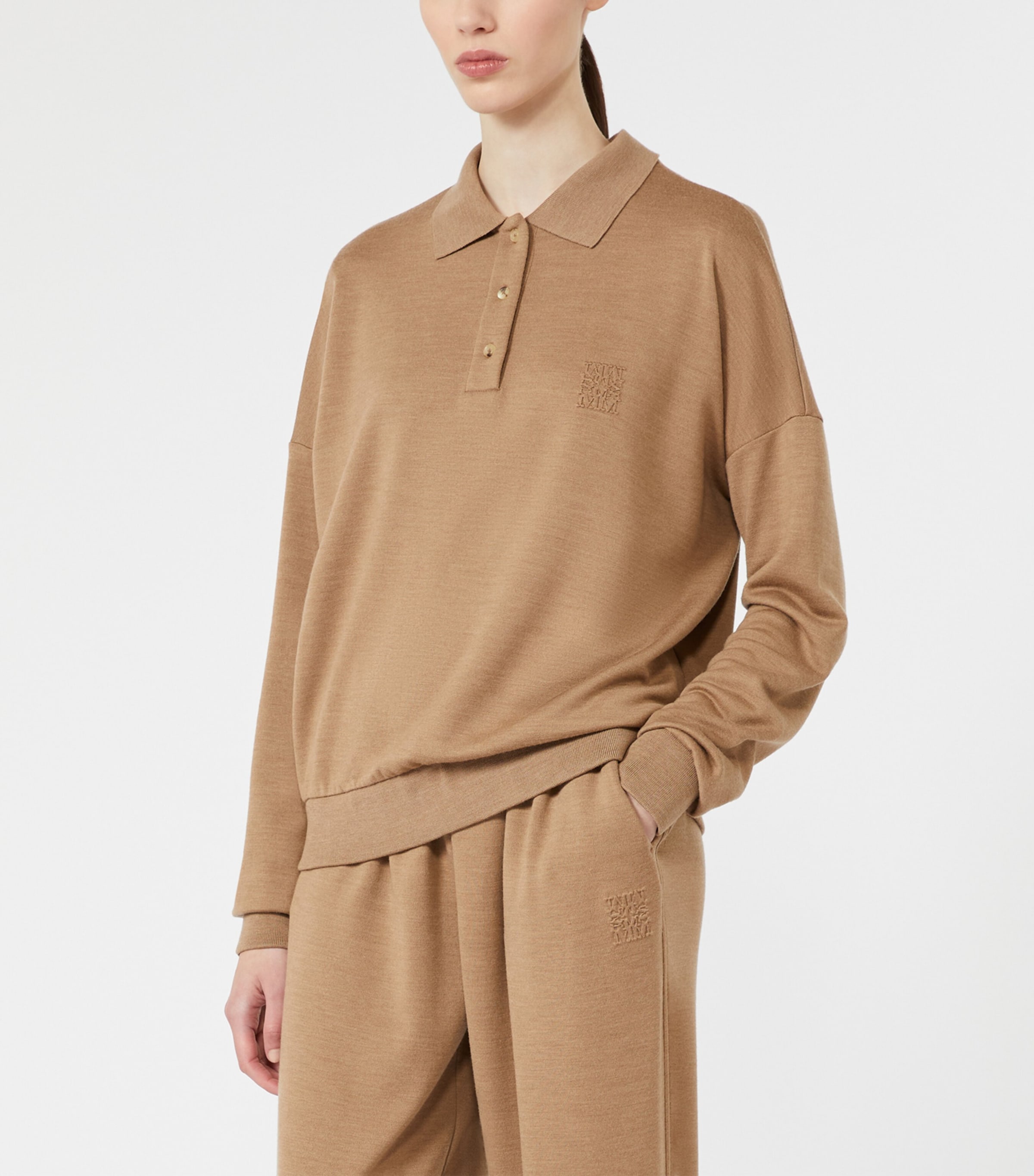 Max Mara Womens Virgin Wool Collared Sweater Camel Image 3