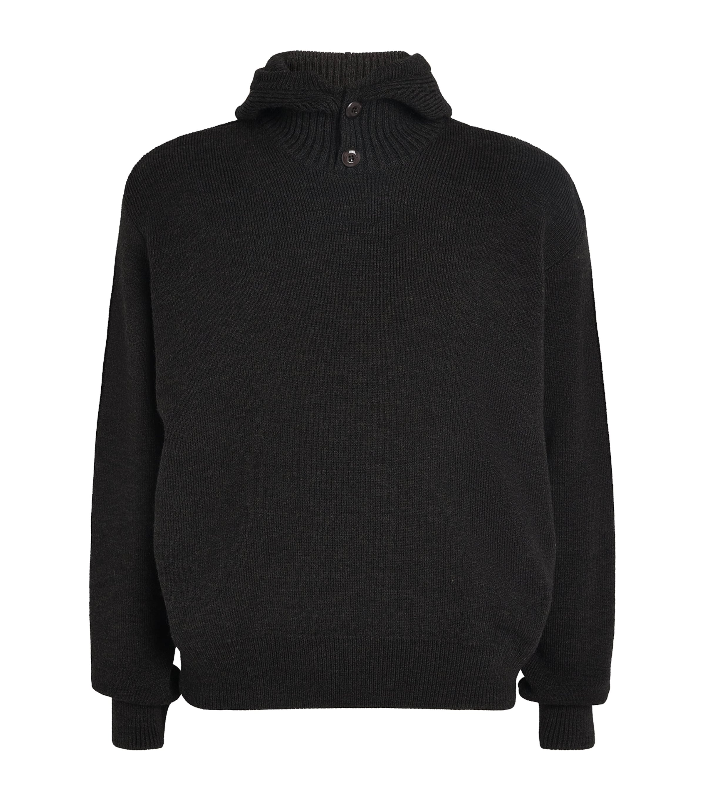 Lemaire Alpaca-wool-blend Button-hood Sweater In Black