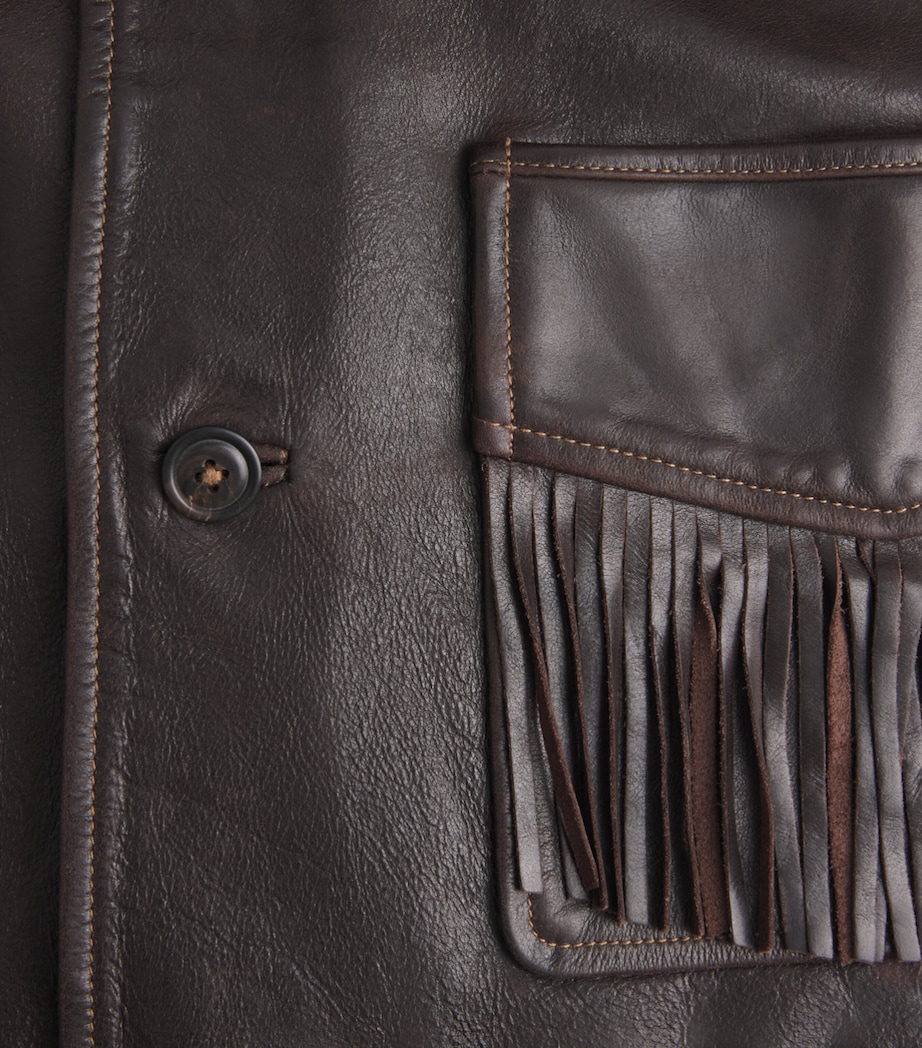 Polo Ralph Lauren Womens Fringed Leather Jacket Dark Chocolate Image 6