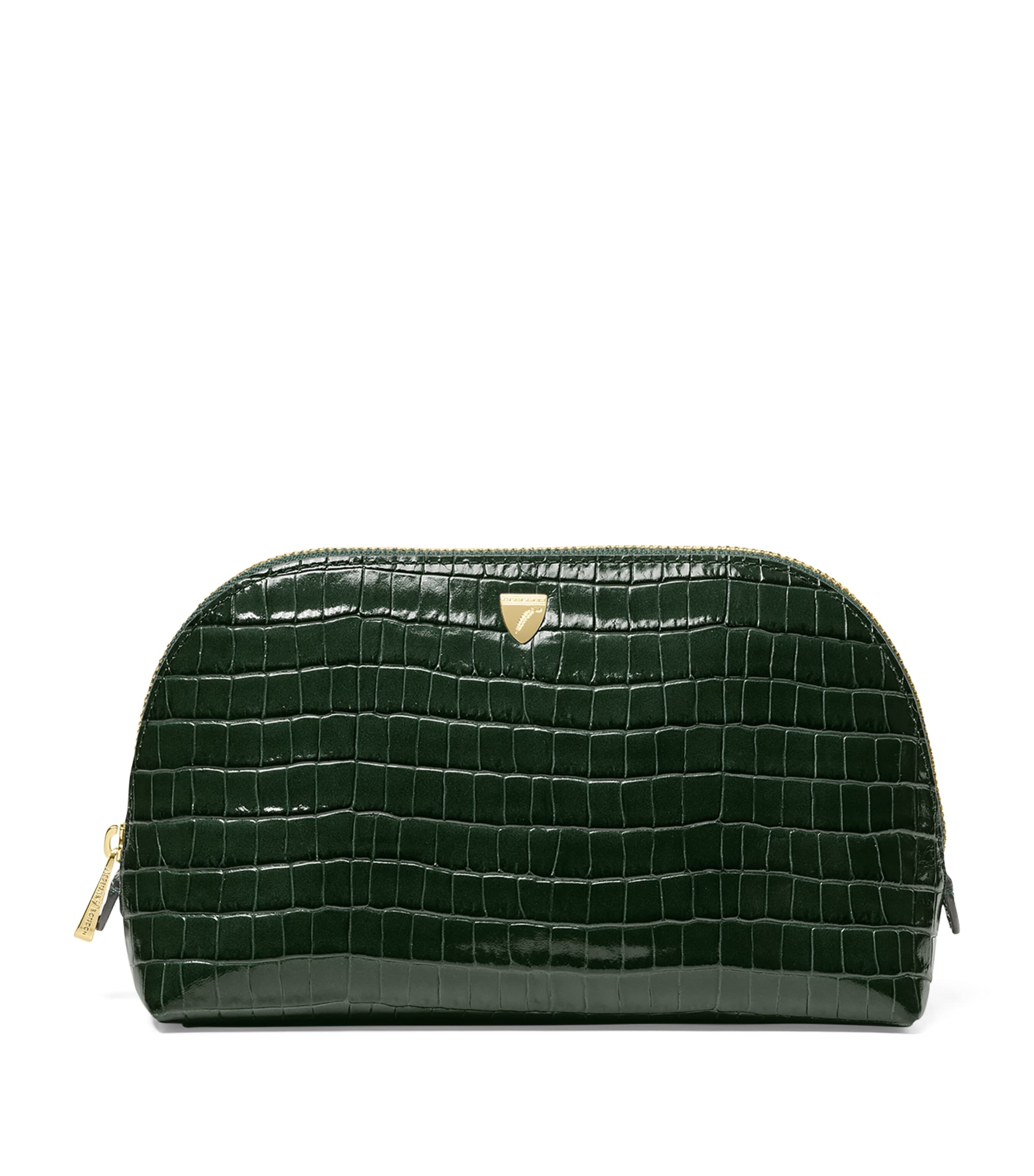 Aspinal Of London Small Leather Croc-embossed Cosmetic Case In Green