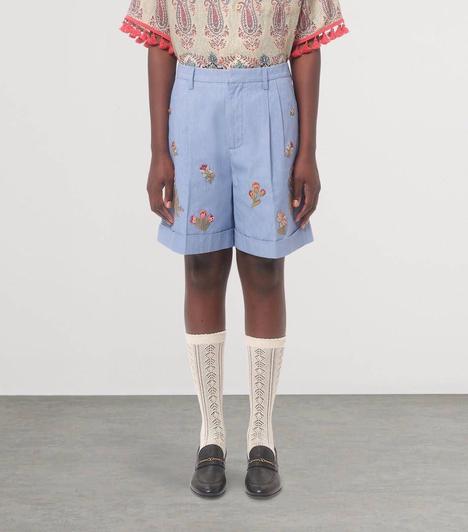 Denim Embroidered Tailored Shorts 508 Image 2