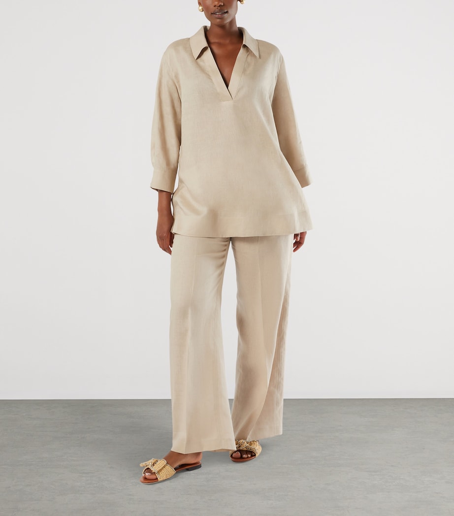 Marina Rinaldi Womens Linen Wide-Leg Trousers Beige Image 2
