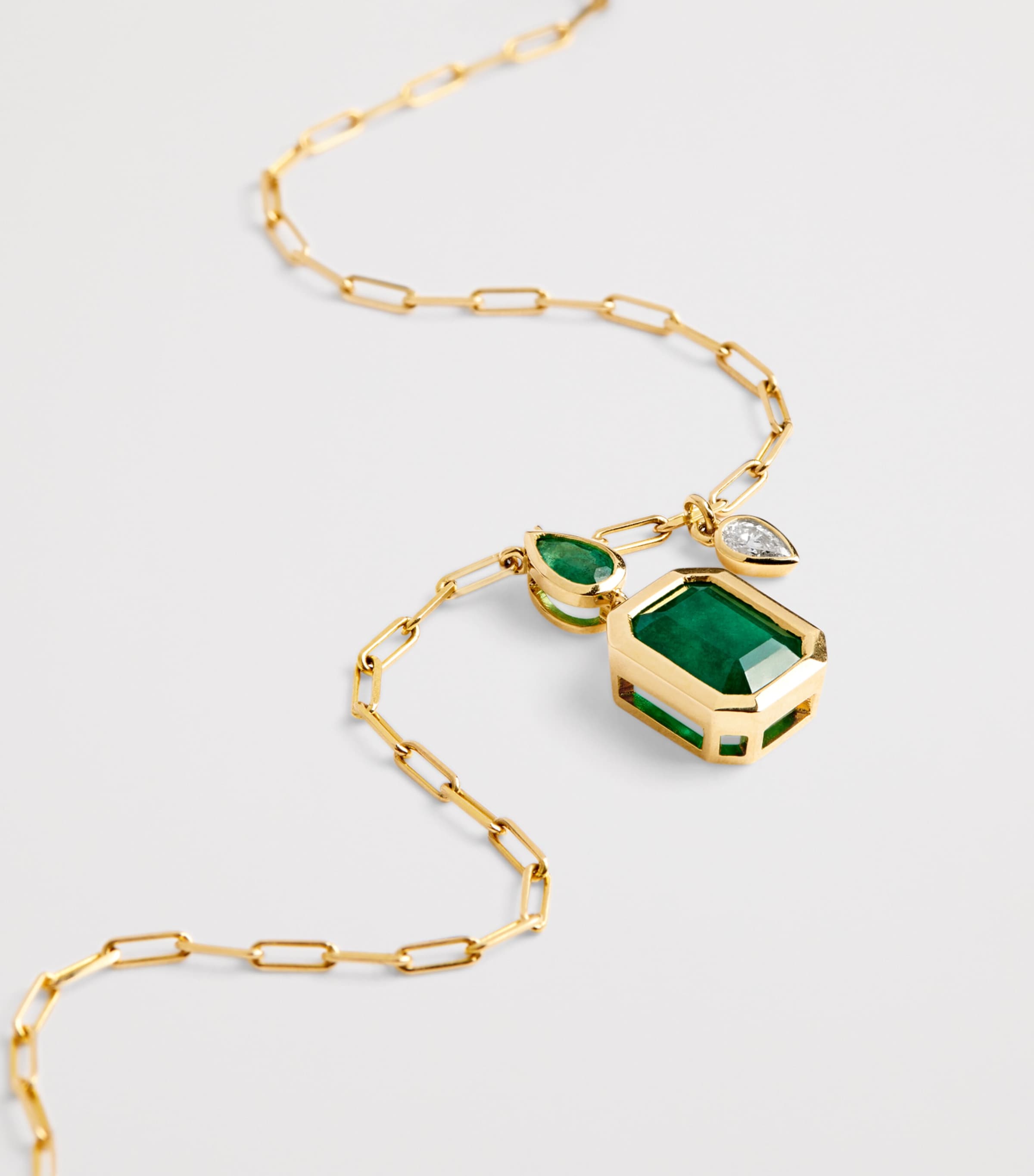 Yellow Gold, Emerald and Diamond Double Drop Necklace YELLOW GOLD Image 4