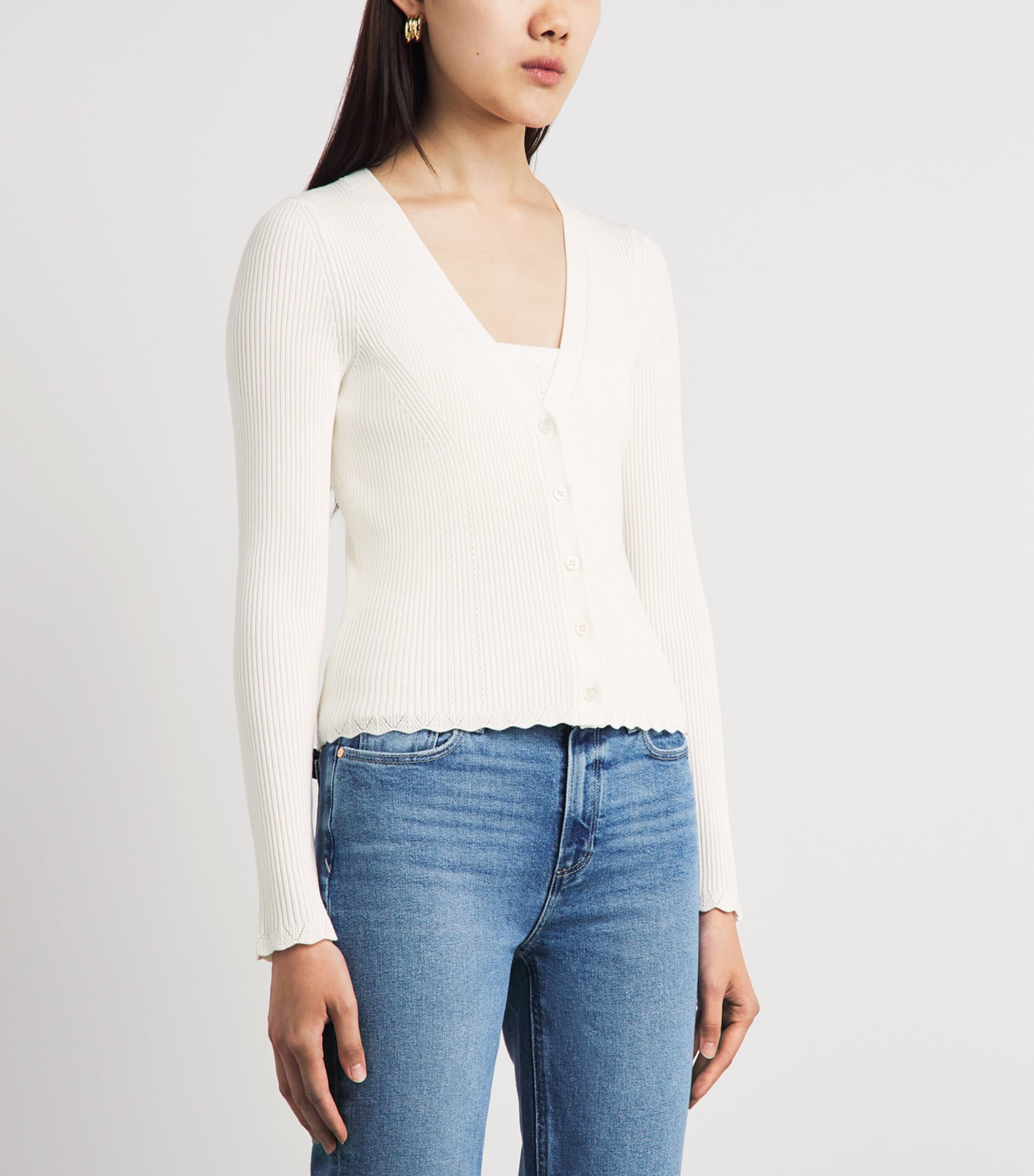 PAIGE Womens Knitted V-Neck Crimson Cardigan White Image 4