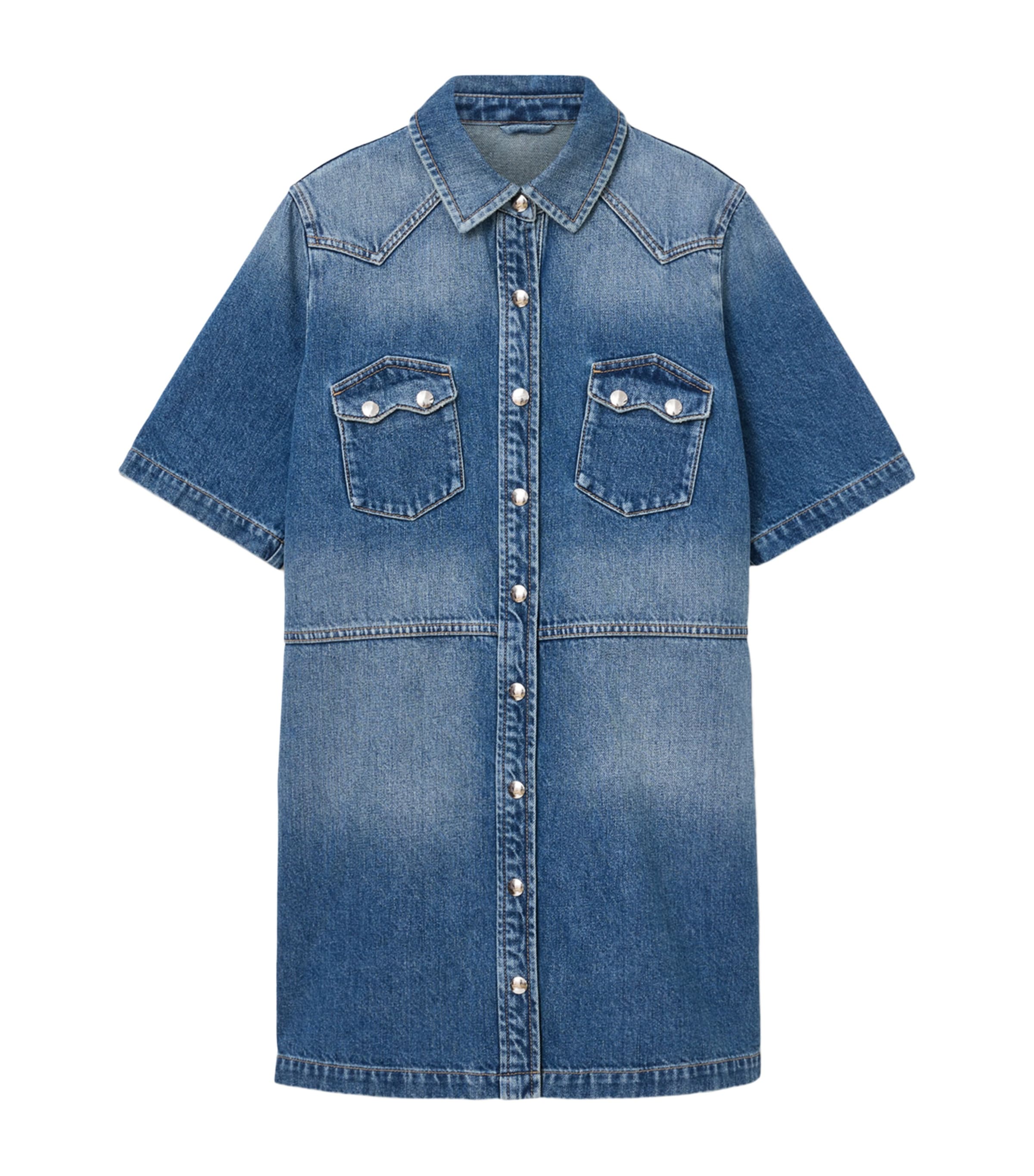 Allsaints Womens Mid Indigo Rock Flap-pocket Denim Mini Dress In Blue