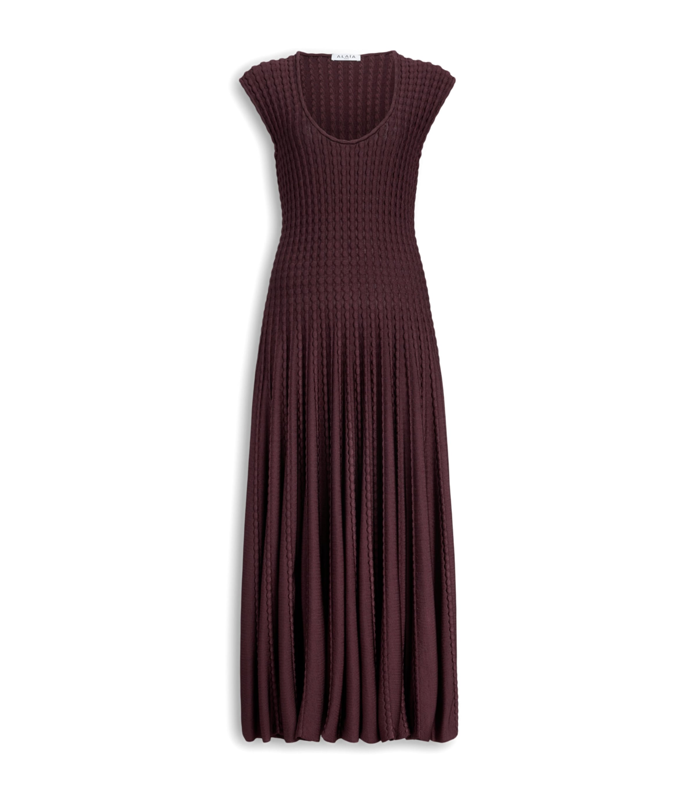 Alaïa Womens Pleated Midi Dress Bordeaux Image 1