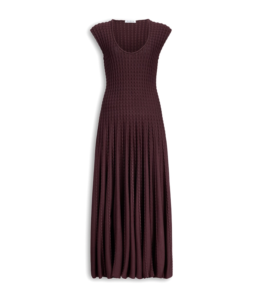 Alaïa Womens Pleated Midi Dress Bordeaux Image 1