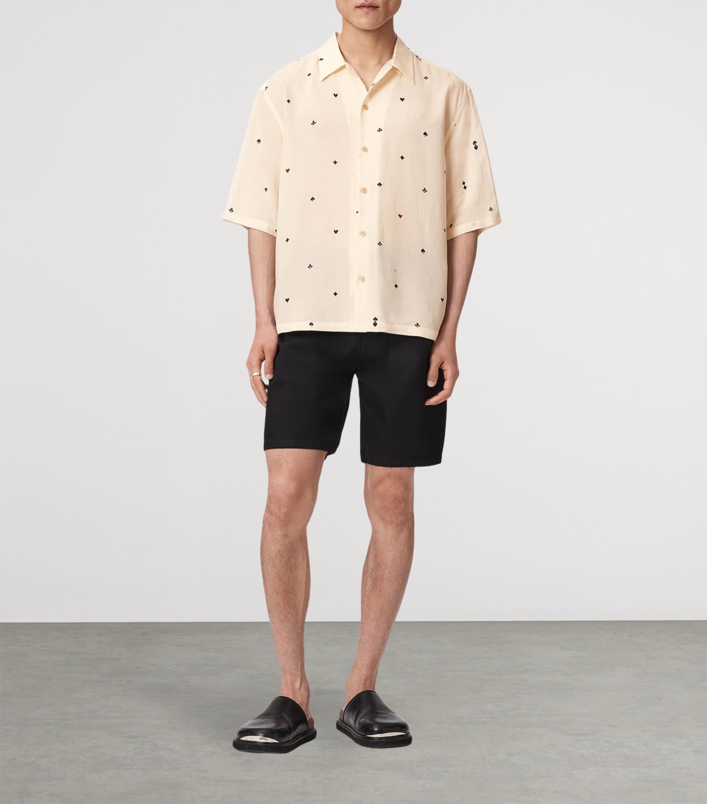 AllSaints Mens Short-Sleeve Cardsuit Shirt Ecru Image 2