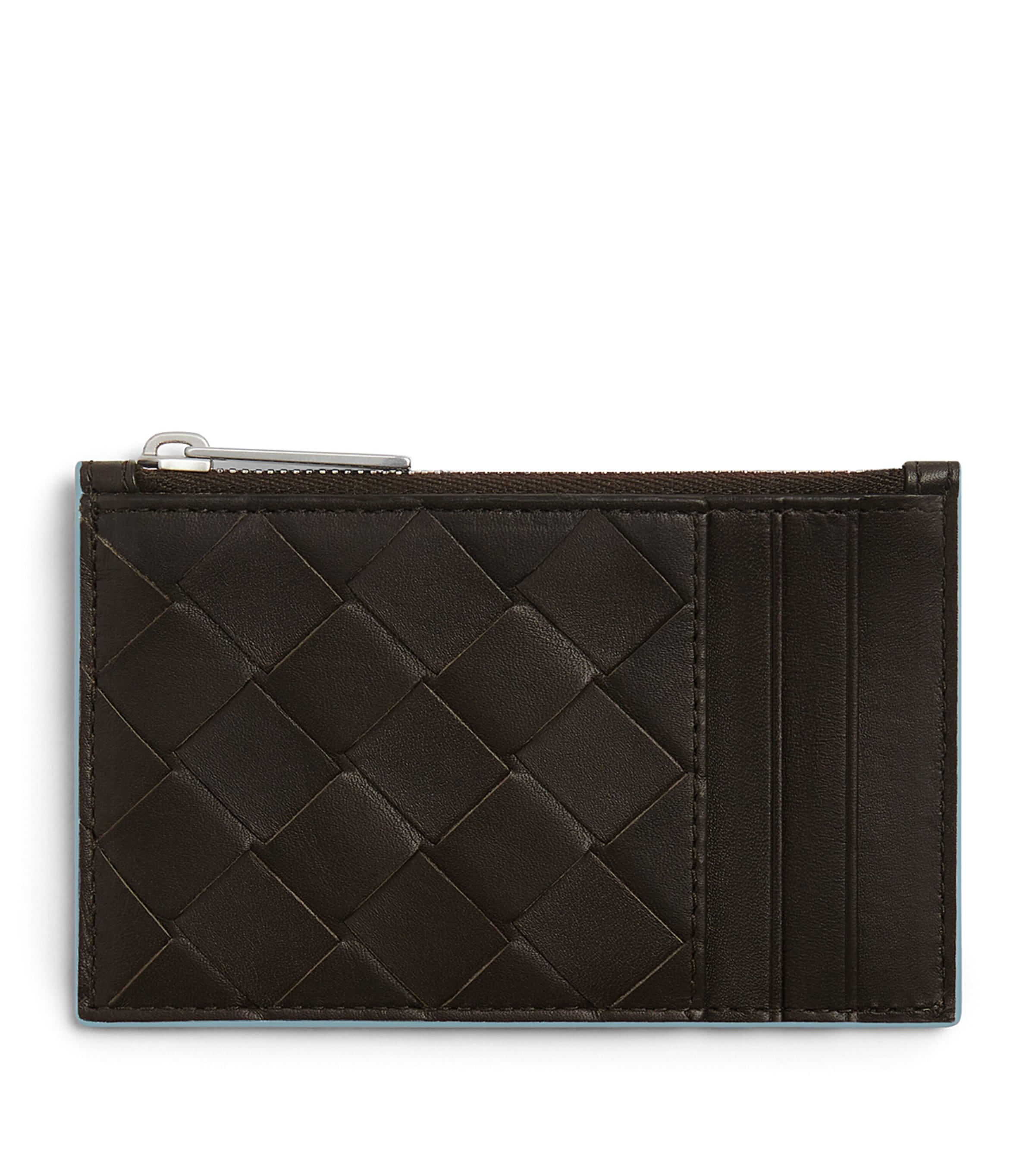 Bottega Veneta Leather Intrecciato Zipped Card Holder In Black