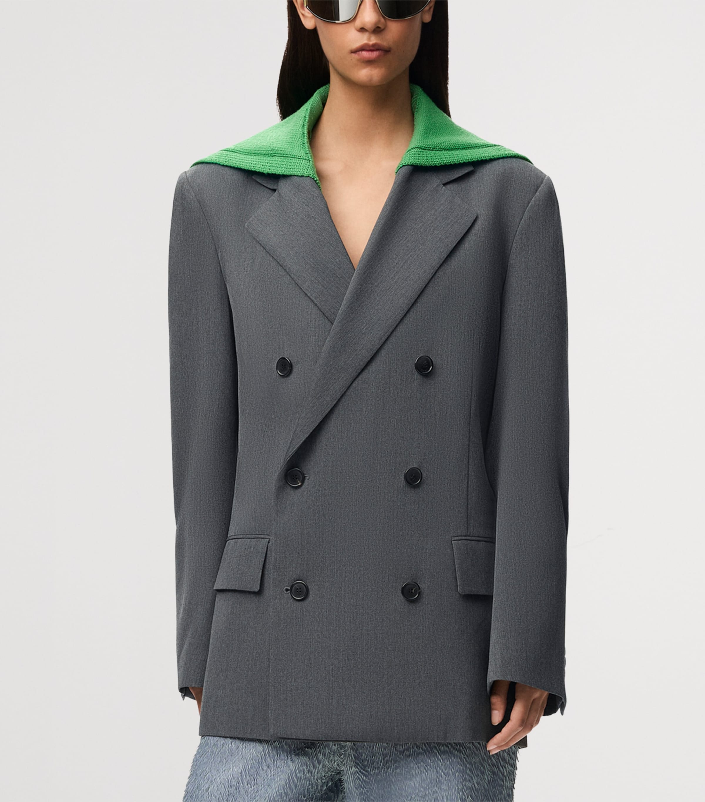 LOEWE Womens Wool Layered-Sweater Effect Blazer Charcoal Melange Image 3
