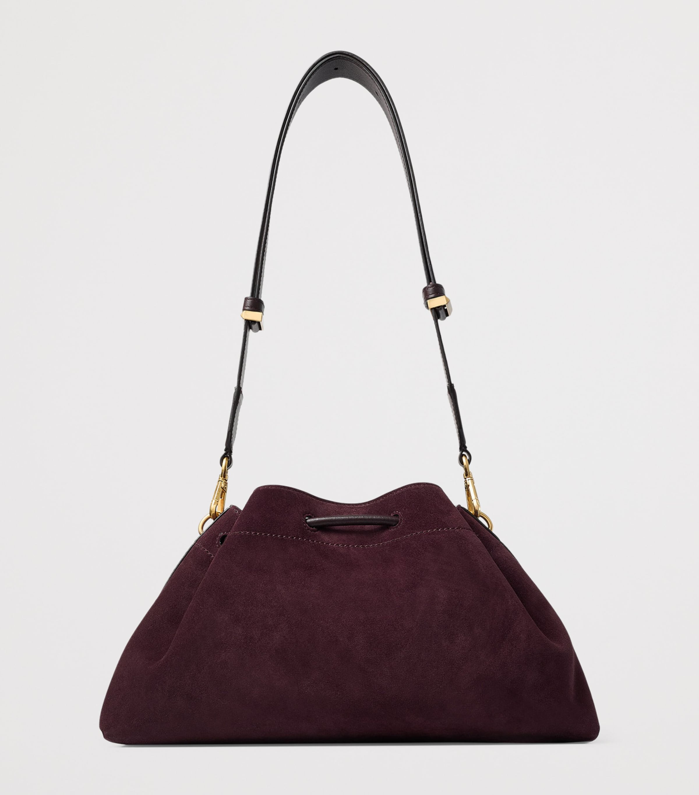 Medium Suede Cinch Shoulder Bag DEEP MERLOT/GOLD Image 3