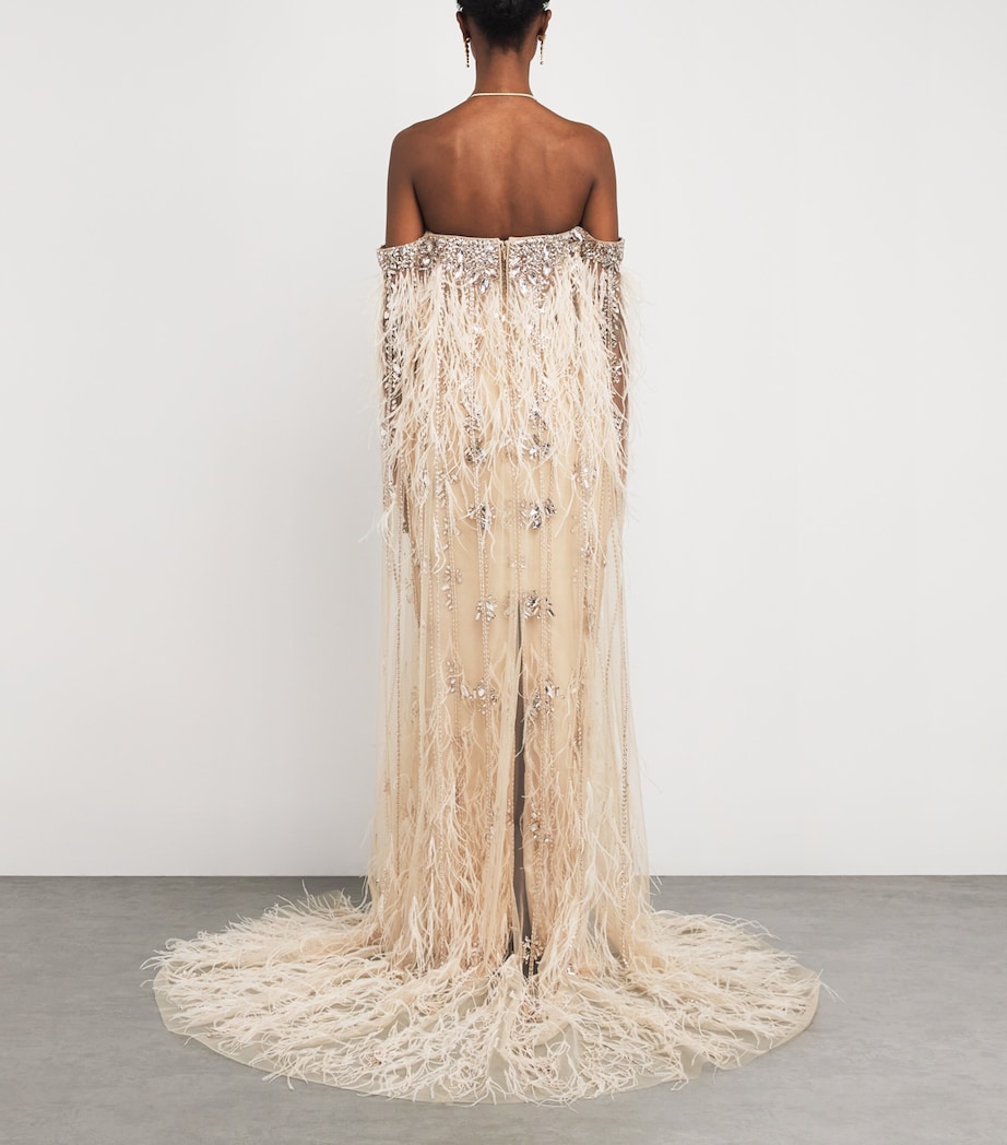 Tulle Embellished Cape Gown CHAMPAGNE Image 3