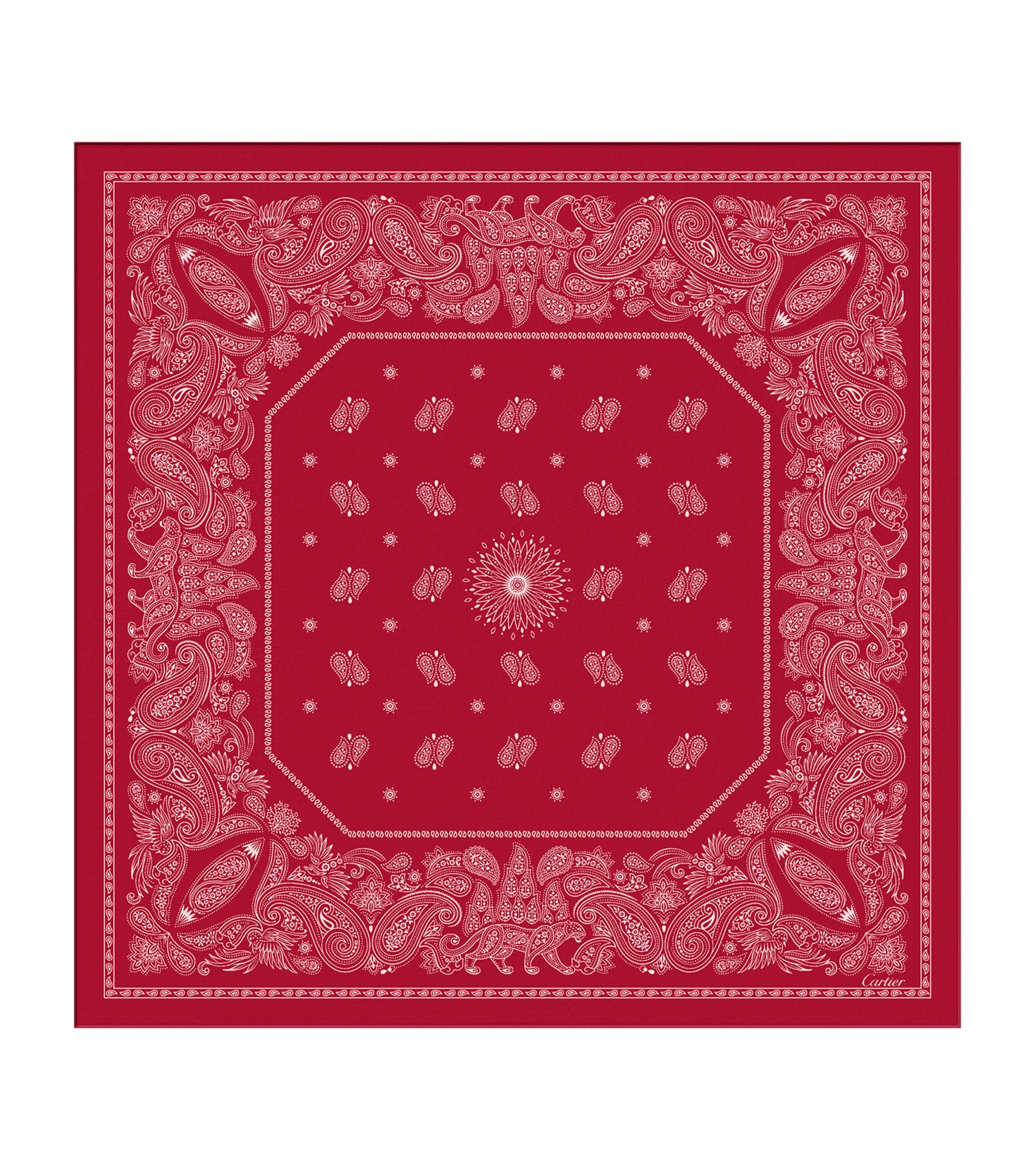 Cartier Womens Red Double C De Paisley-print Silk-twill Scarf