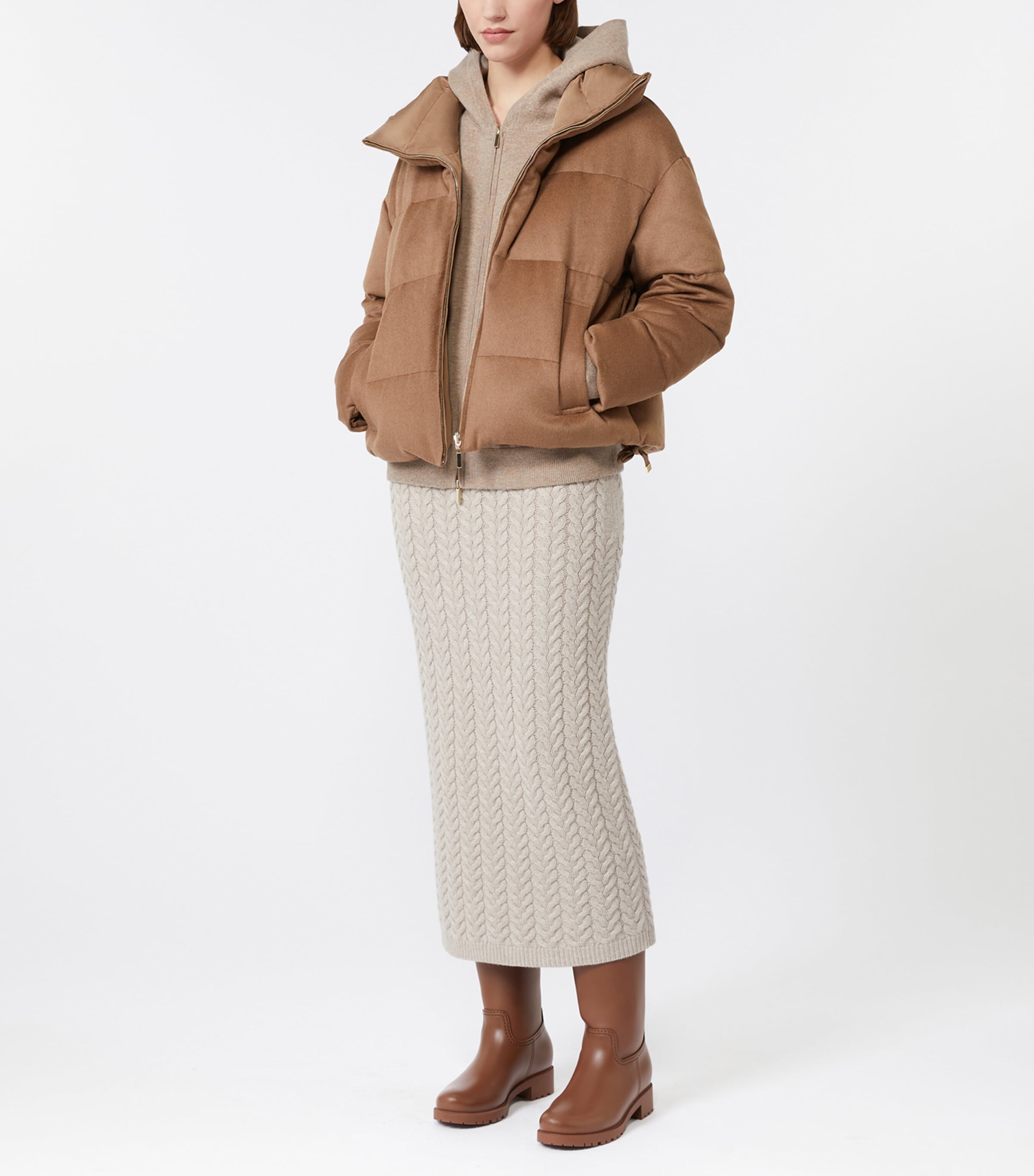 Down Camel Wool Reversible Quilted Coat BEIGE Image 3