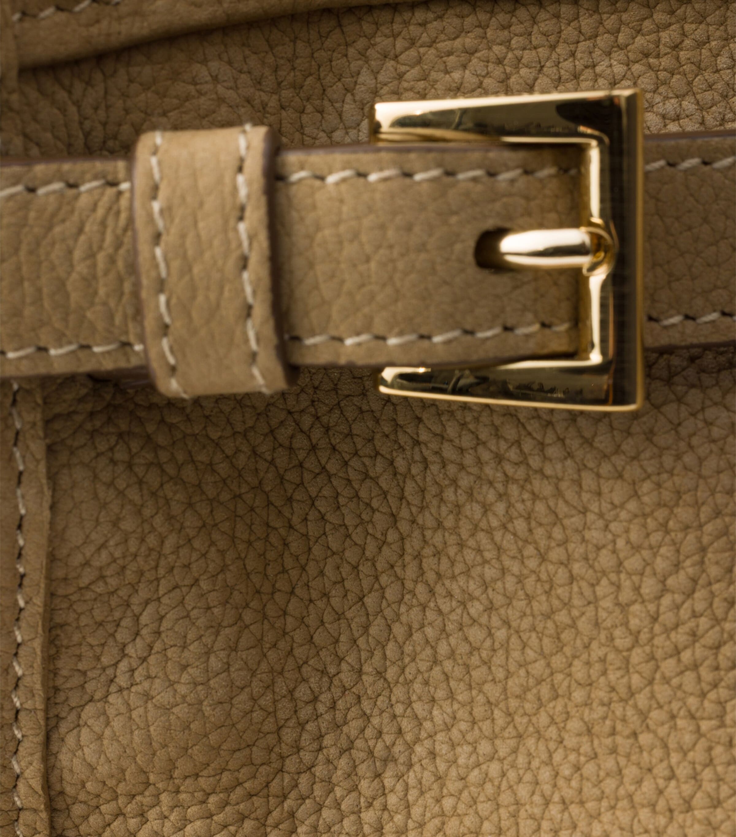 Prada Large Nubuck Leather Bonnie Top-Handle Bag Neutral Image 7