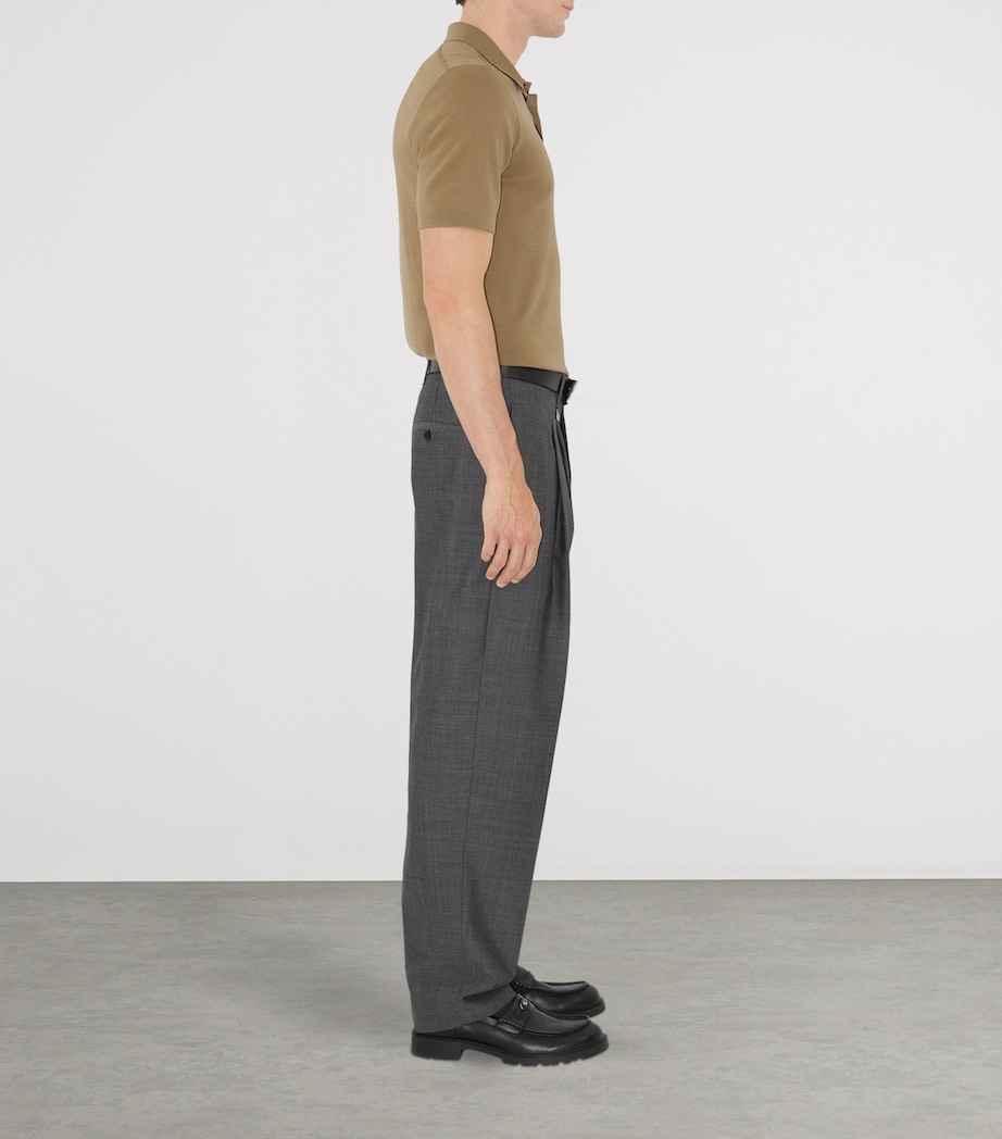 Wool Check-Detail Polo Shirt FLAX Image 3