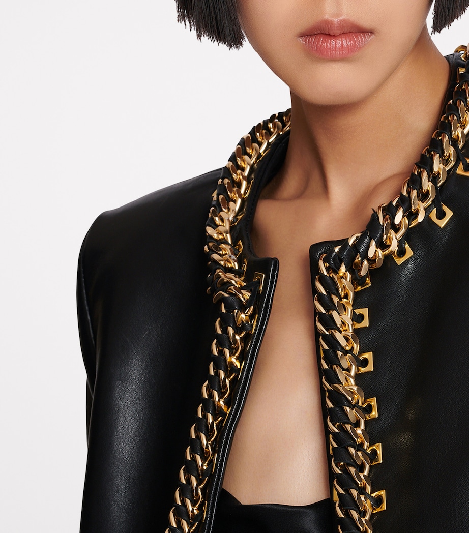 Leather Chain-Detail Jacket EAD NOIR/OR Image 8