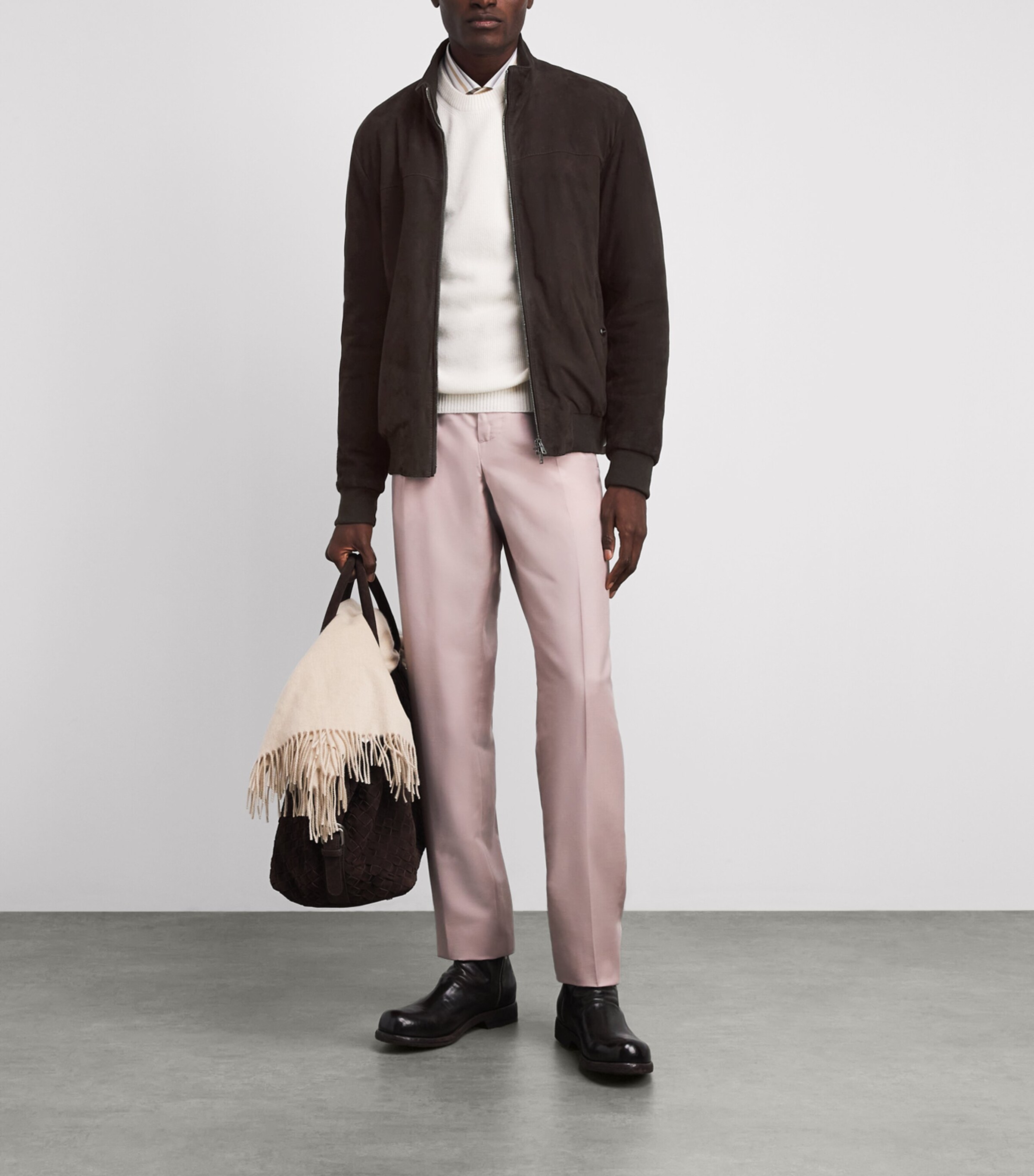 Herno Mens Suede Bomber Jacket Marrone Scuro Image 2