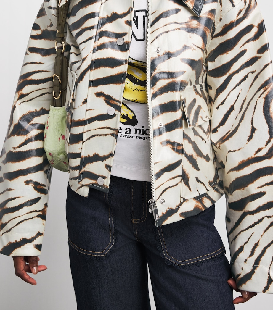 GANNI Womens Laminated Zebra Jacket Egret Image 3