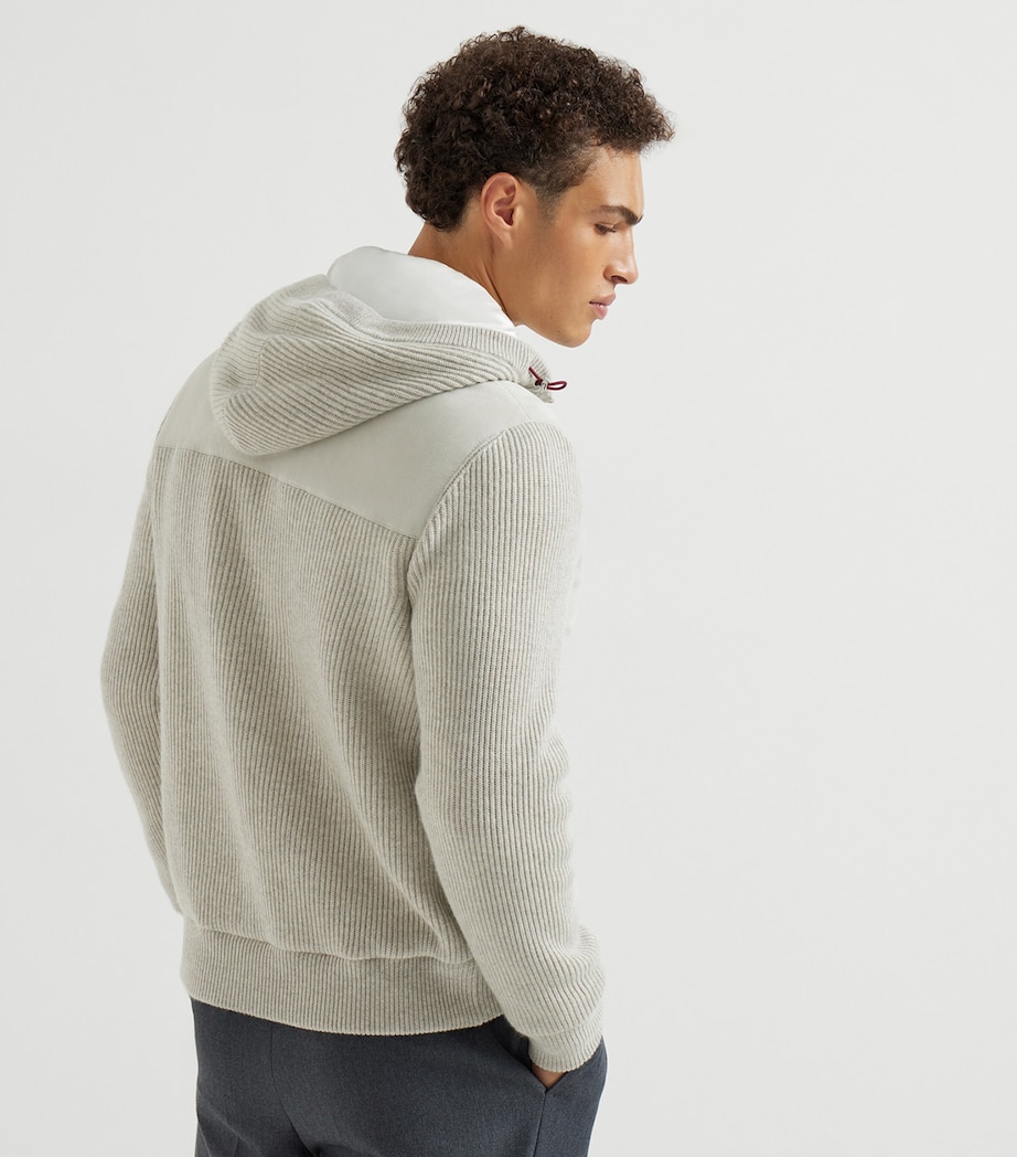 Suede Cashmere-Trim Padded Hoodie CVI78 Image 5