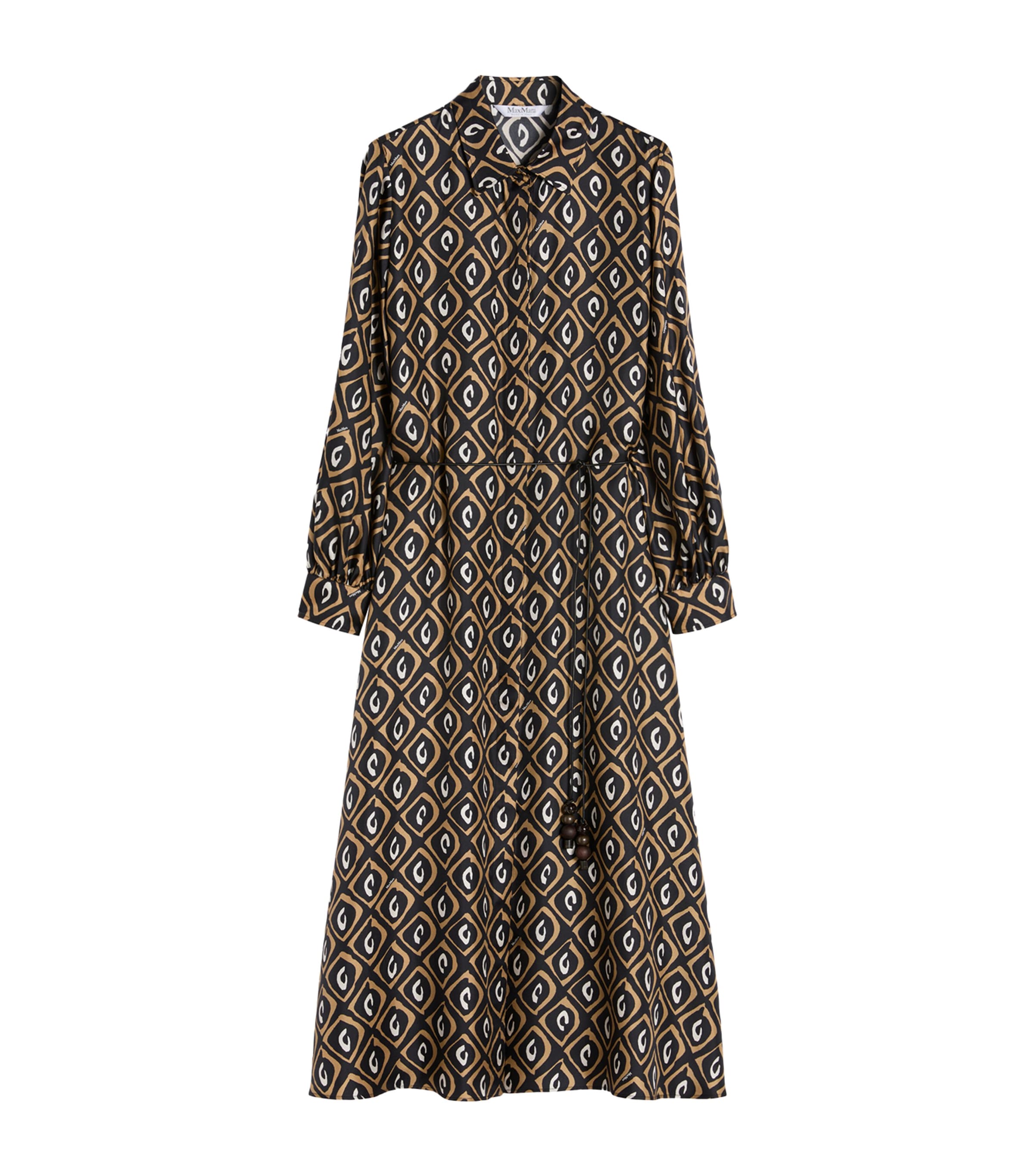 Max Mara Womens Silk Twill Printed Midi Shirt Dress Black Image 1