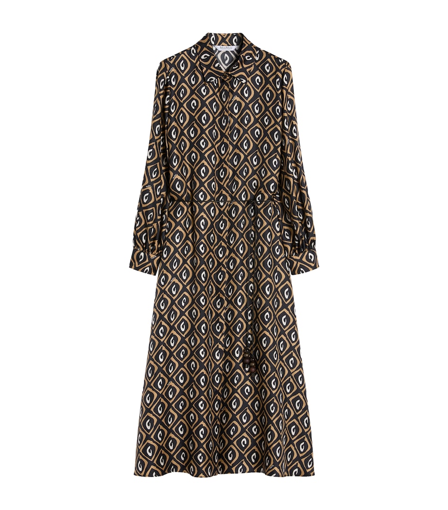 Max Mara Womens Silk Twill Printed Midi Shirt Dress Black Image 1