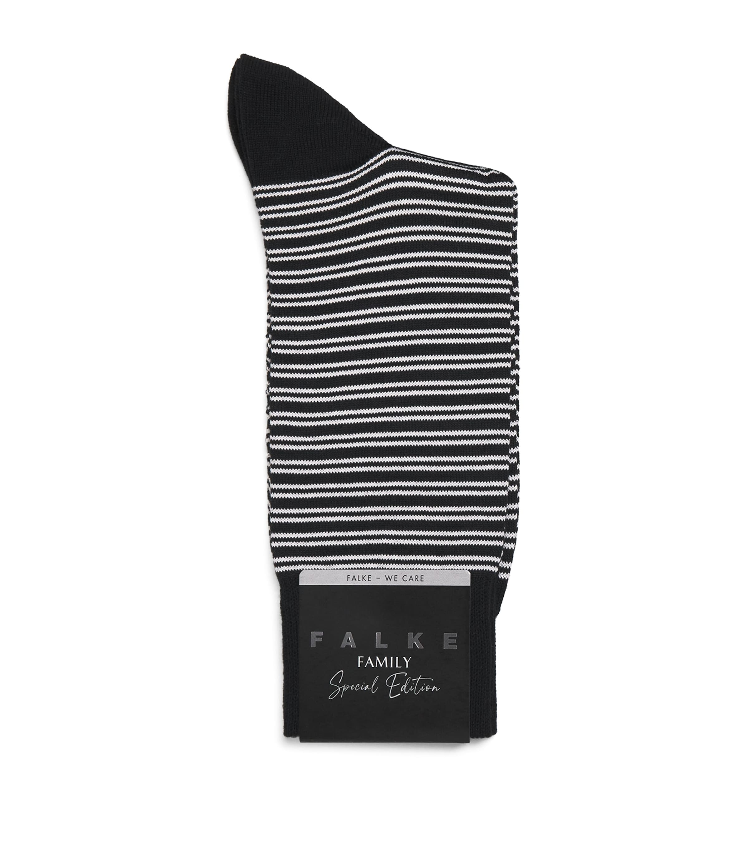 Falke Mens Cotton-Blend Stripe Family Socks Black Image 1