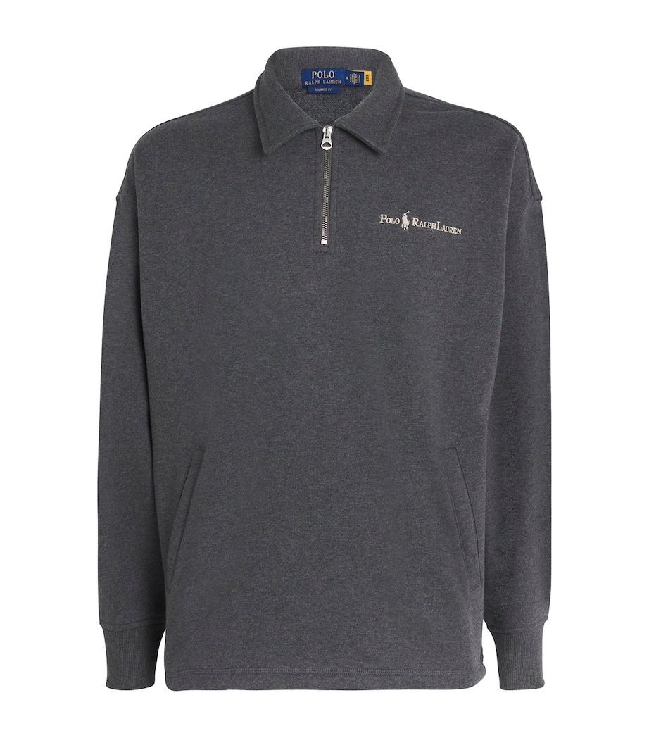 Cotton-Blend Quarter-Zip Collared Sweatshirt GREY Image 1