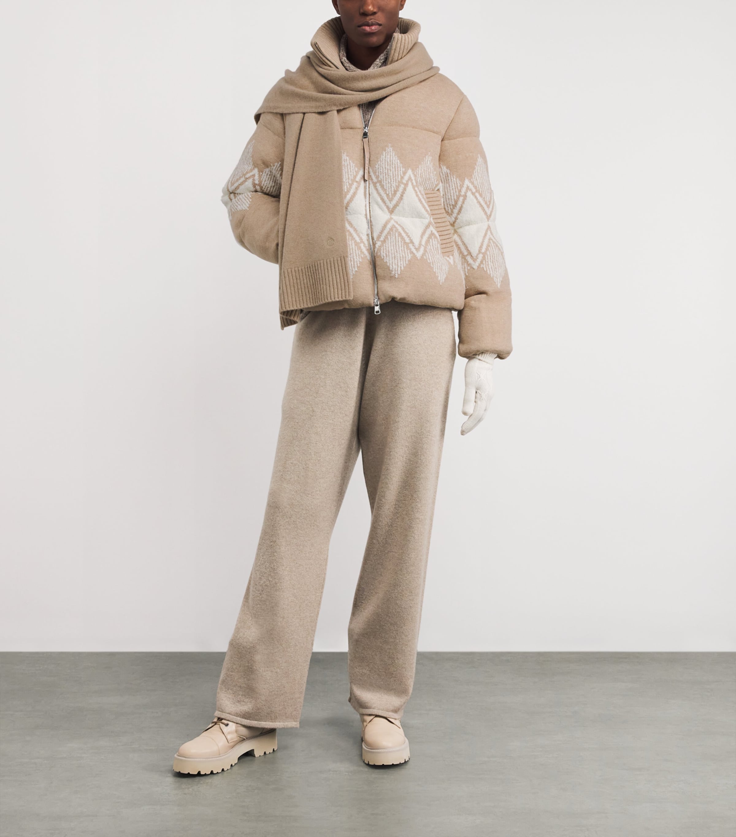 Brushed Fair Isle Belinda Puffer Jacket LIGHT TAUPE Image 2