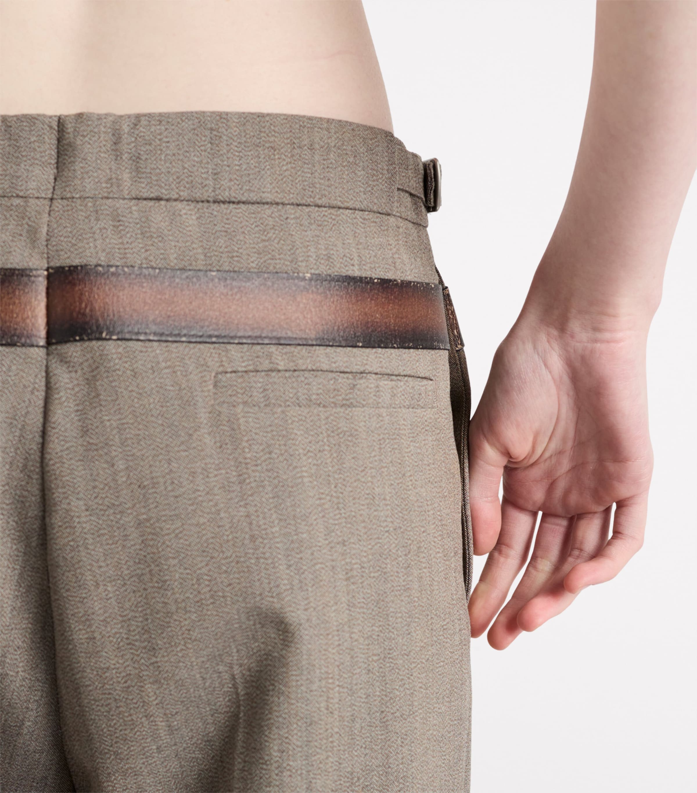 Technical Wool Belted Tailored Trousers F0572 Image 6