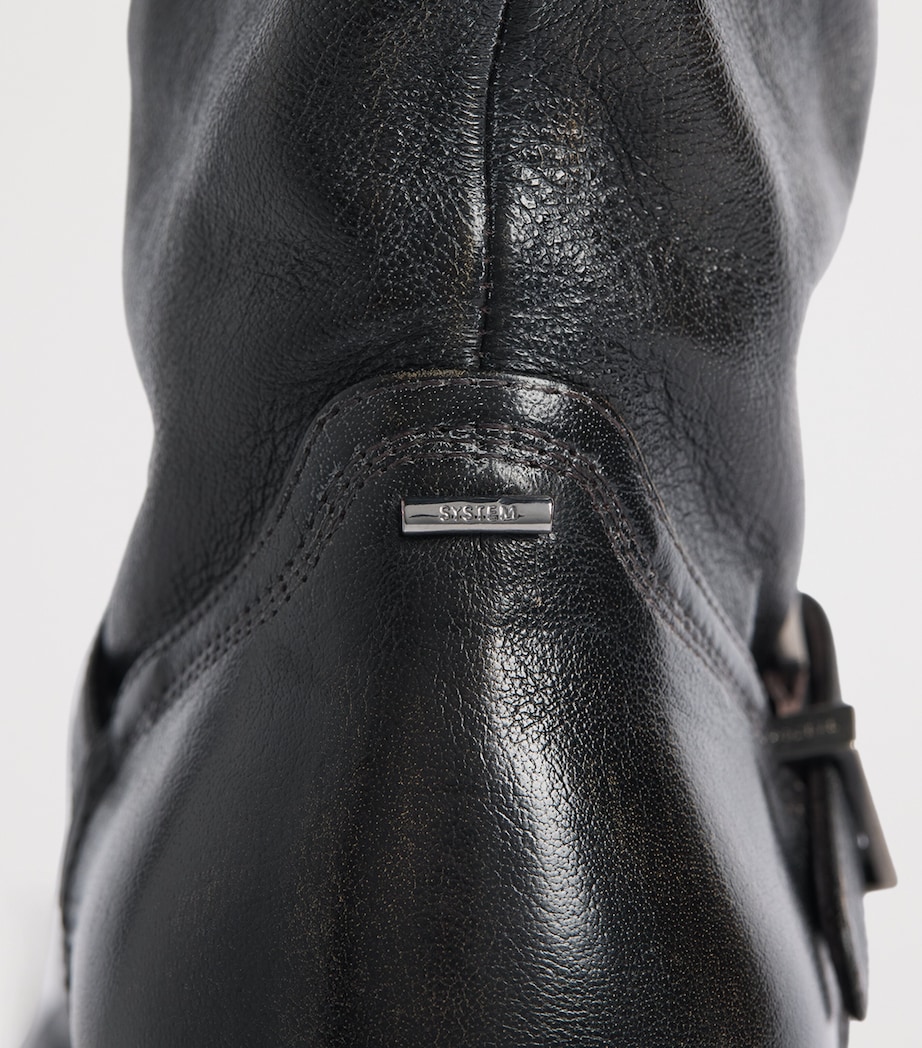 System Leather Buckle Ankle Boots Dark Brown Image 7