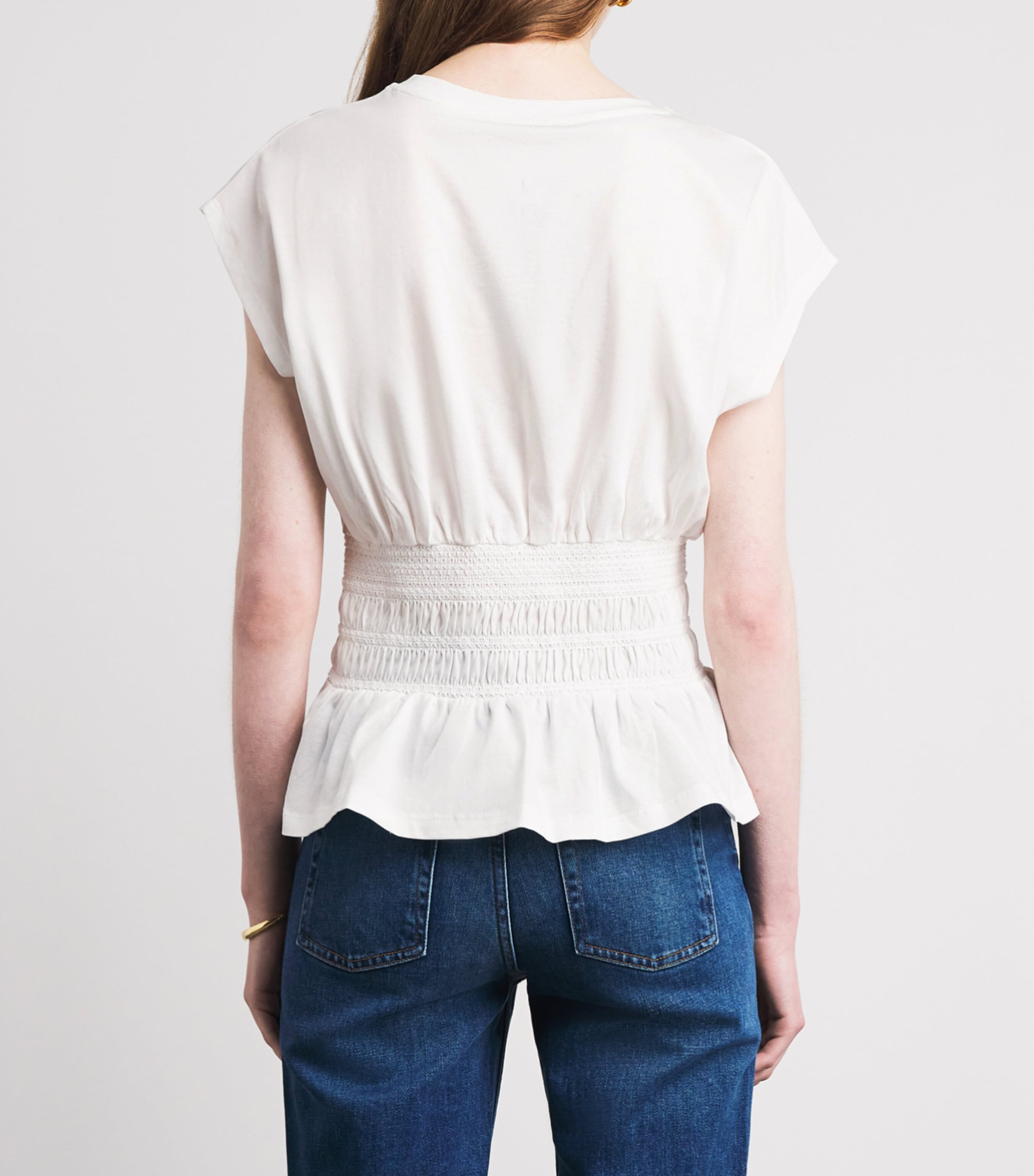 Maje Womens Cotton Shirred T-Shirt White Image 5