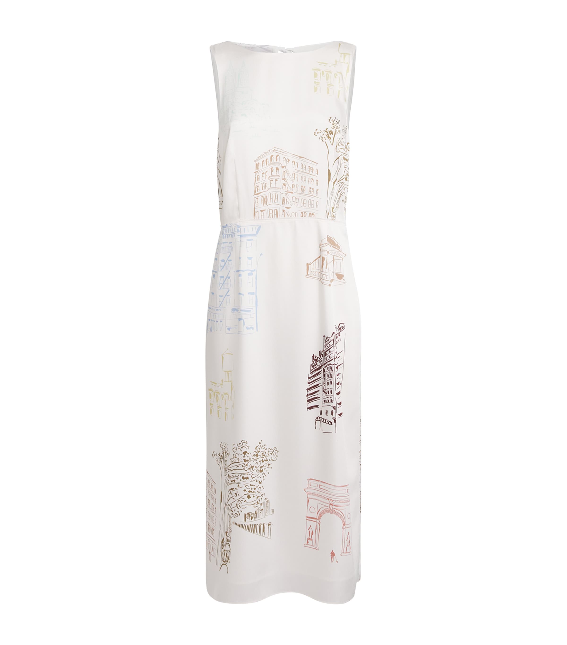 Lafayette 148 Womens Printed Shift Midi Dress Cloud Multi Image 1