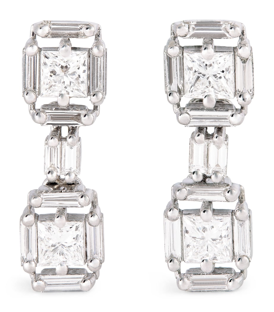 White Gold and White Diamond Princess Drop Earrings 18K WG/WD Image 1