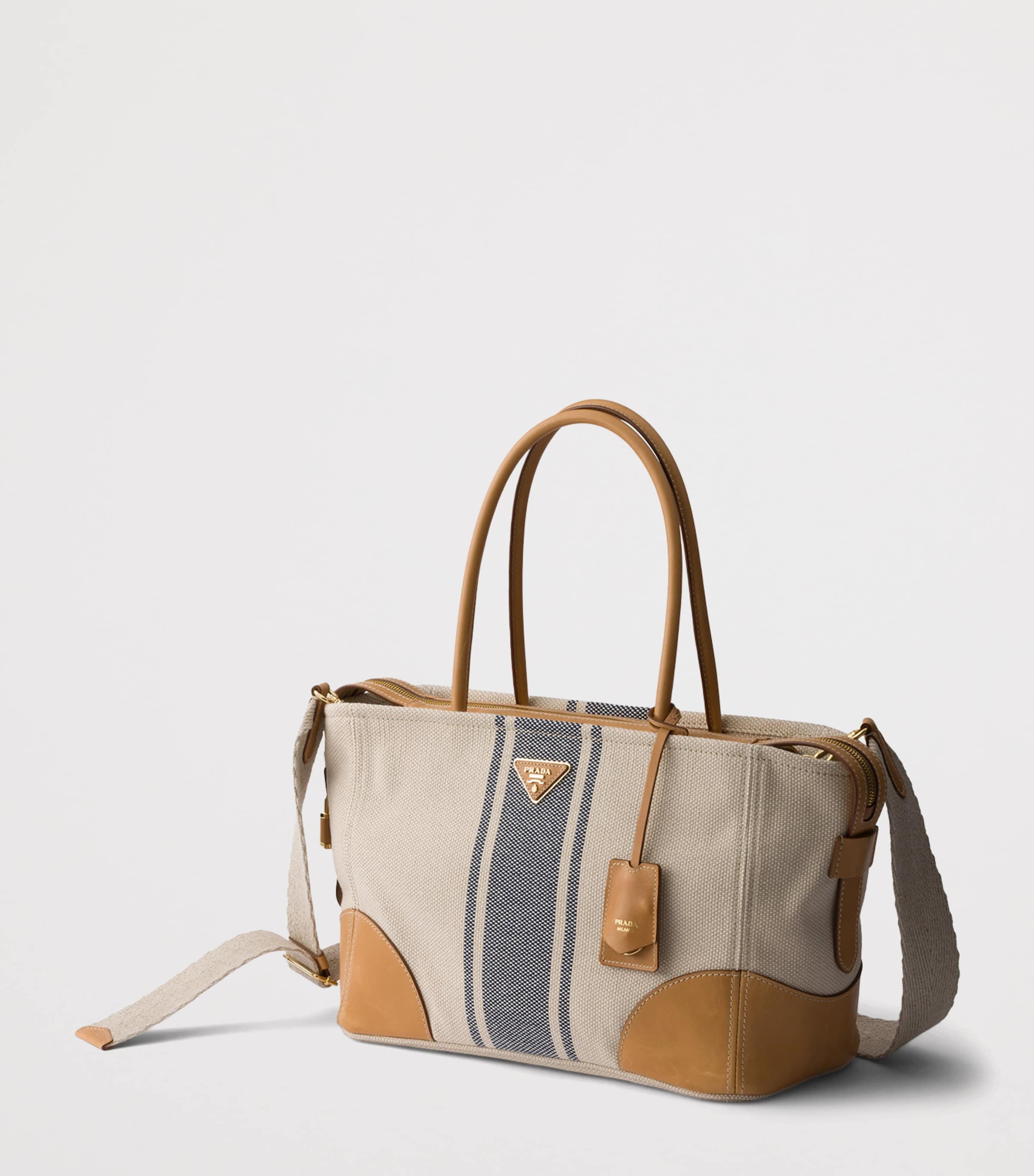 Prada Large Canvas and Leather Shopper Bag Neutral Image 2