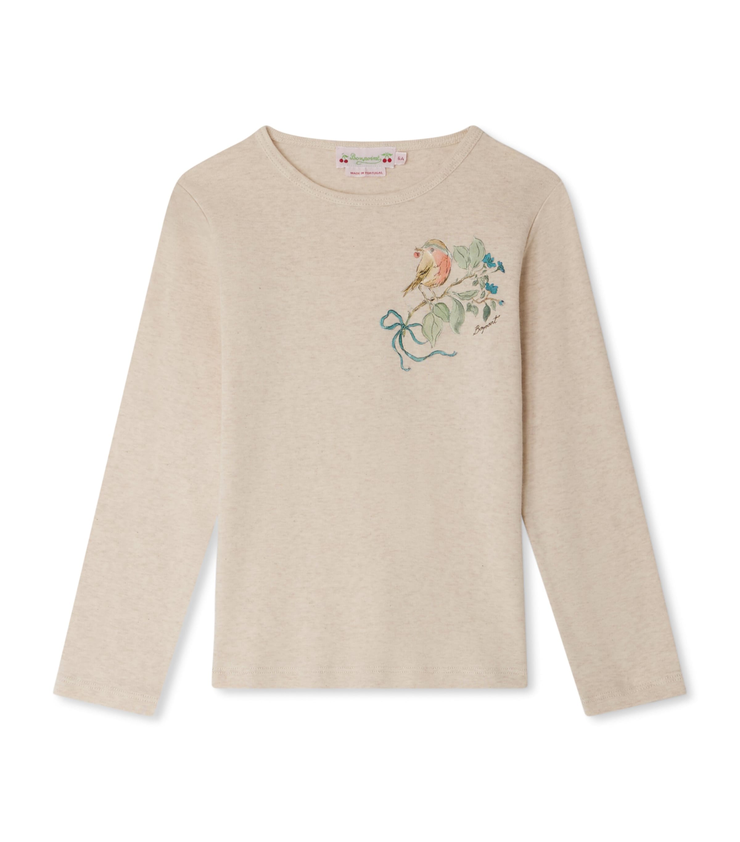 Bonpoint Bird-print Long-sleeve Top In Sand
