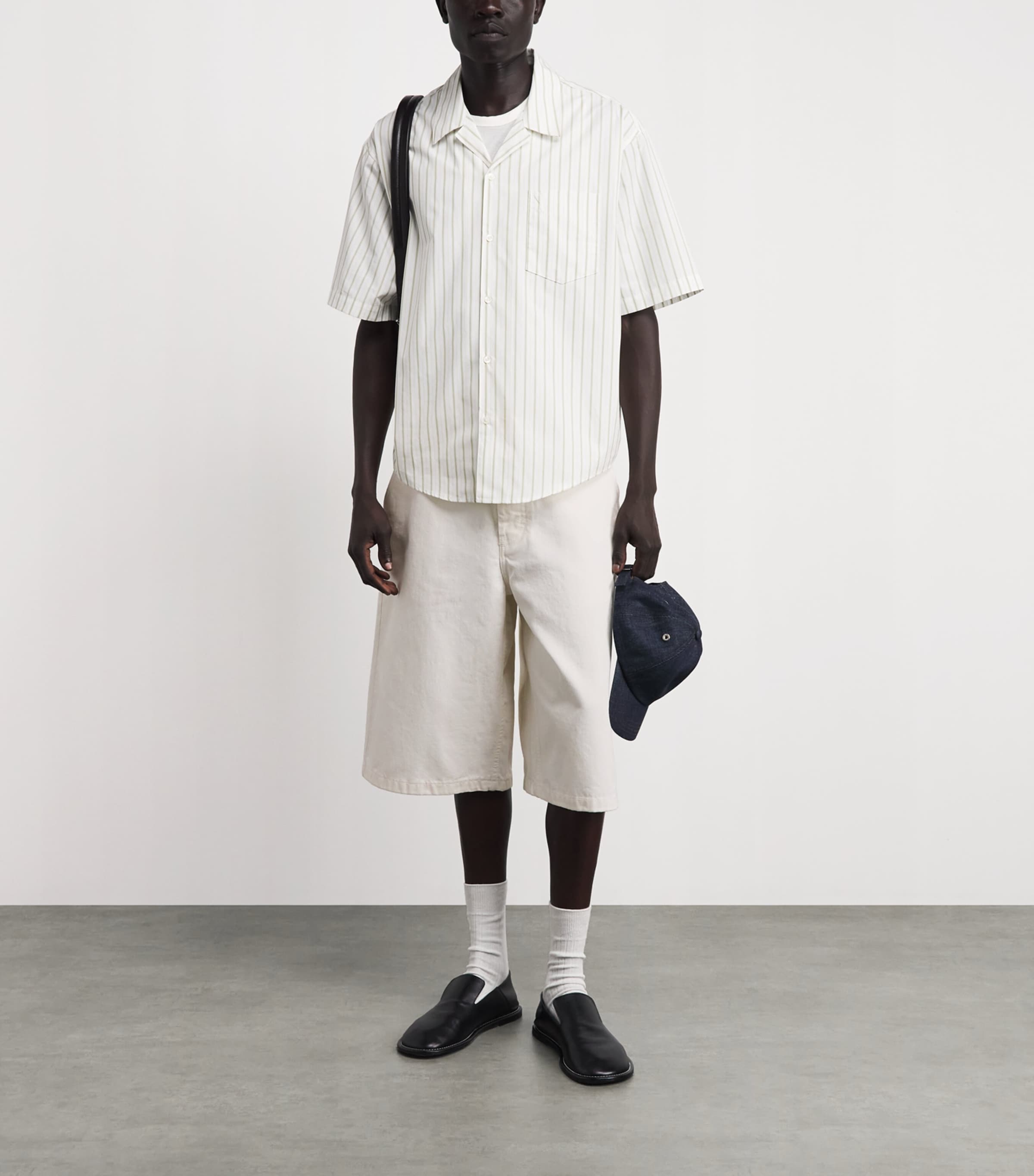 AMI Paris Mens Cotton Oversized Bermuda Shorts Blanc Creme Image 2