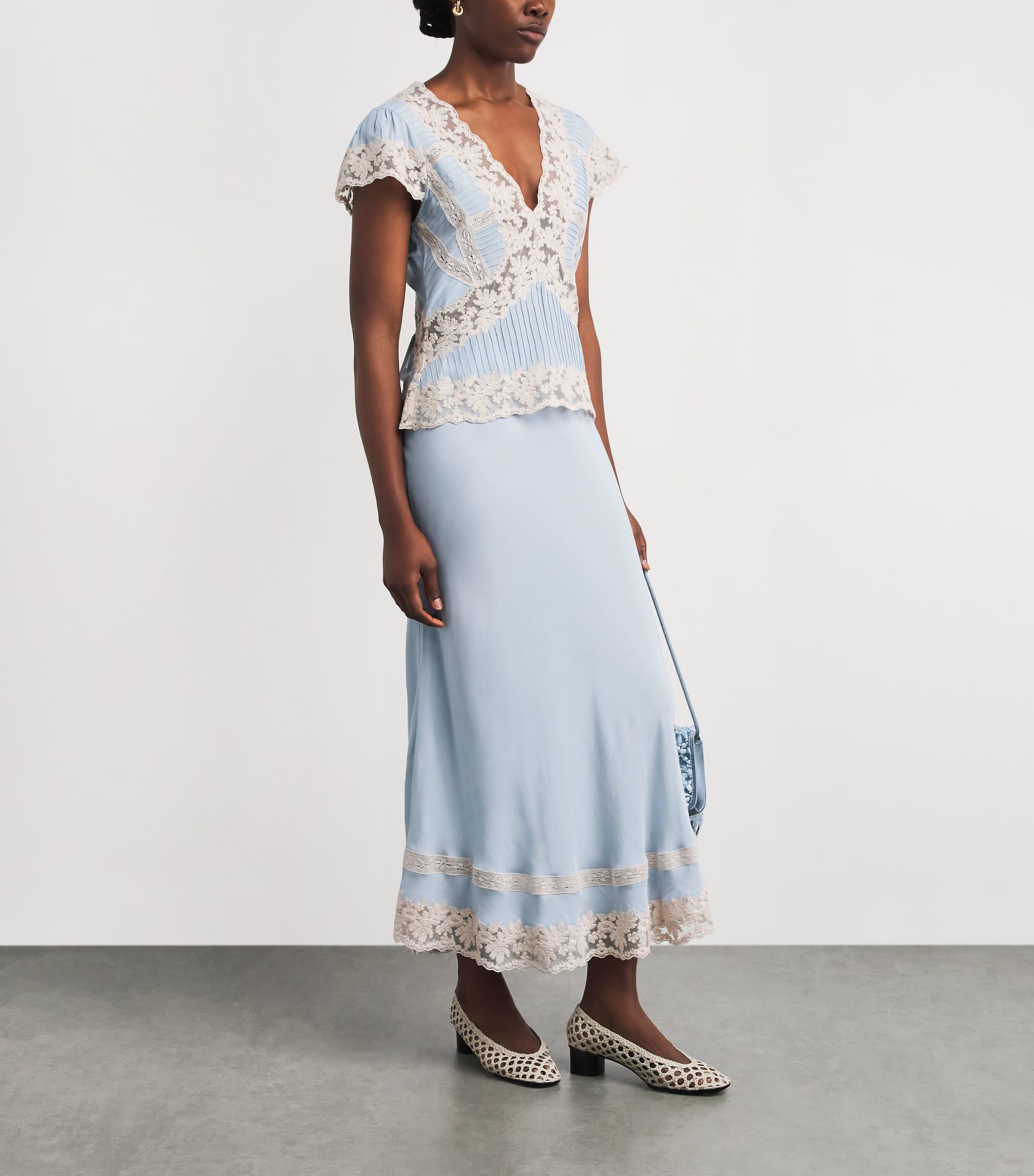 Rixo Womens Lace-Trim Costanza Maxi Skirt Bluebell Image 2