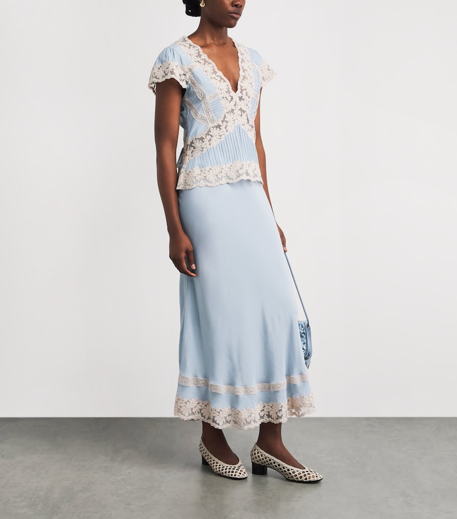 Rixo Womens Lace-Trim Costanza Maxi Skirt Bluebell Image 2