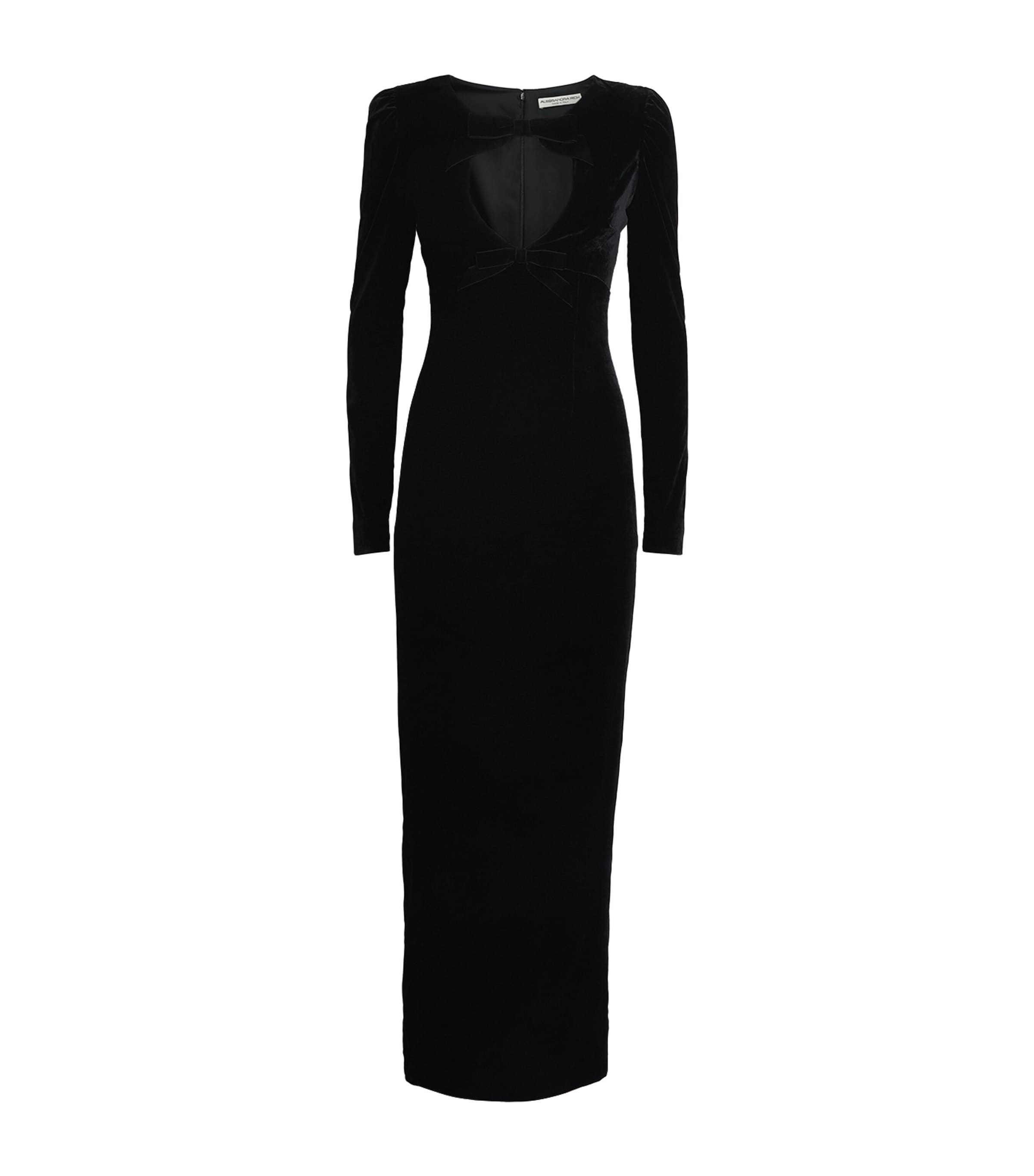 Alessandra Rich Womens Velvet Bow-Detail Maxi Dress Black Image 1