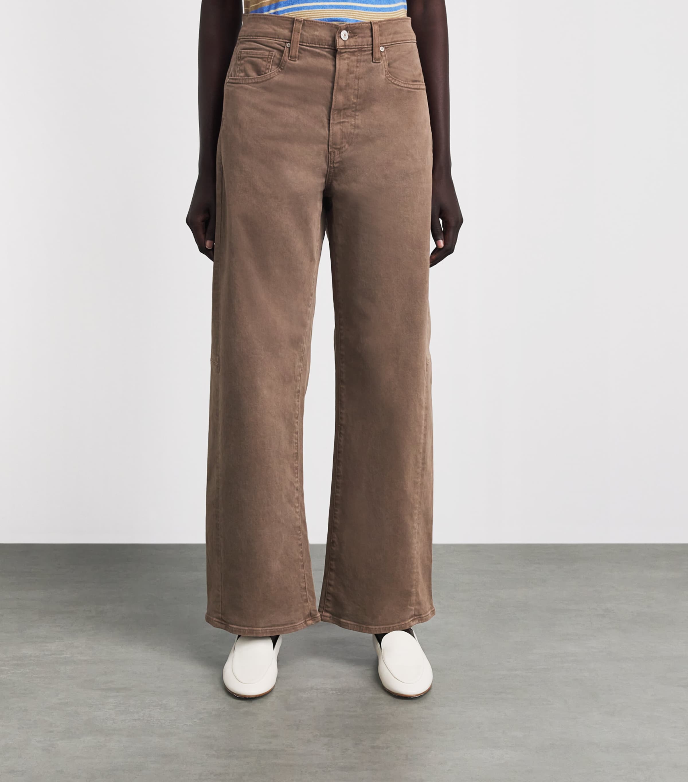 PAIGE Womens Arellia Skimmer High-Rise Wide-Leg Jeans Vintage Canewood Image 4