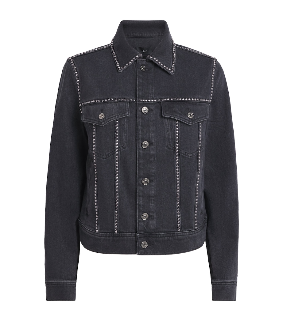 7 For All Mankind Womens Studded Denim Jacket Nocturne Image 1