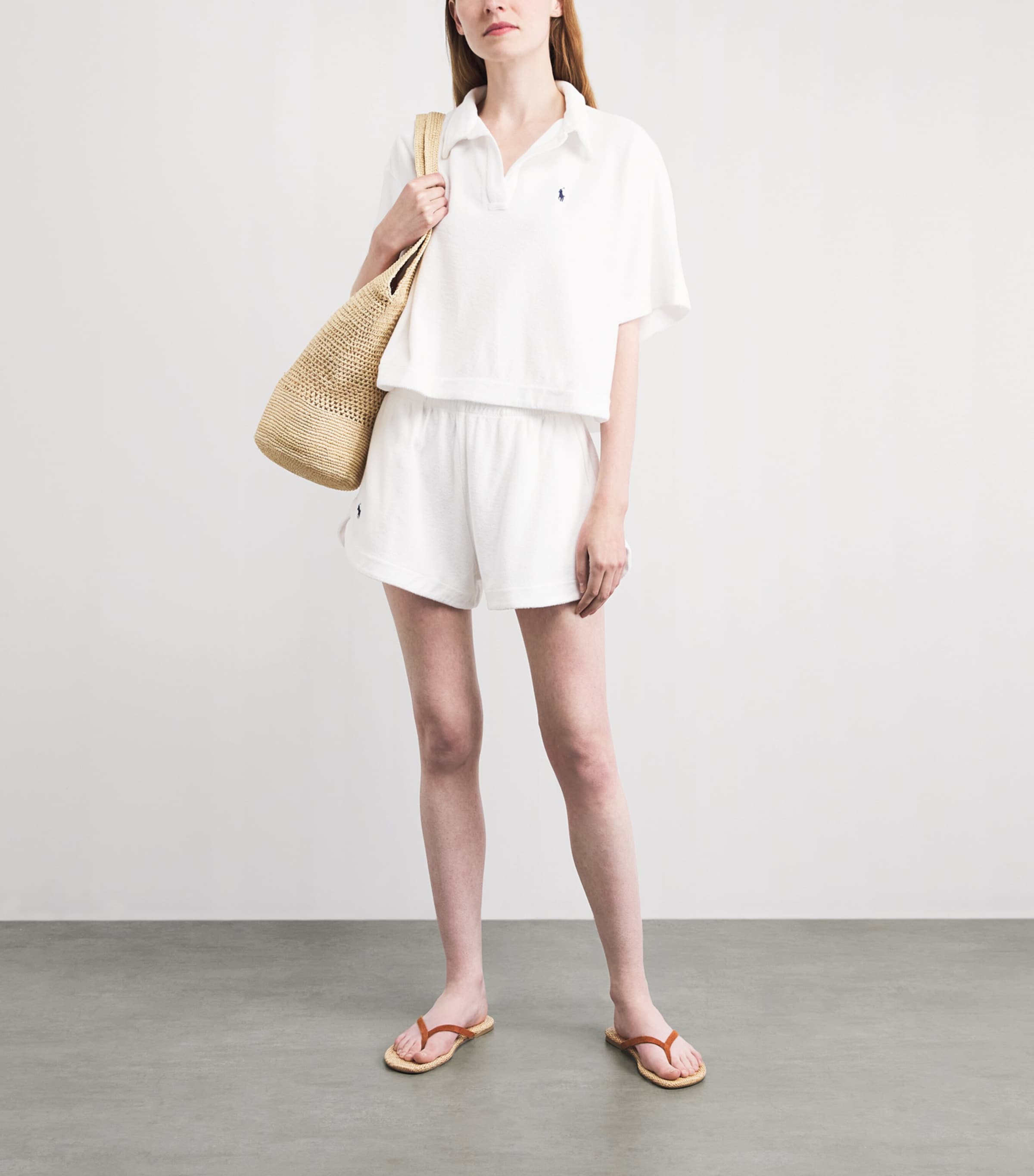 Polo Ralph Lauren Womens Organic Cotton Terry Polo Shirt and Shorts Set White Image 2