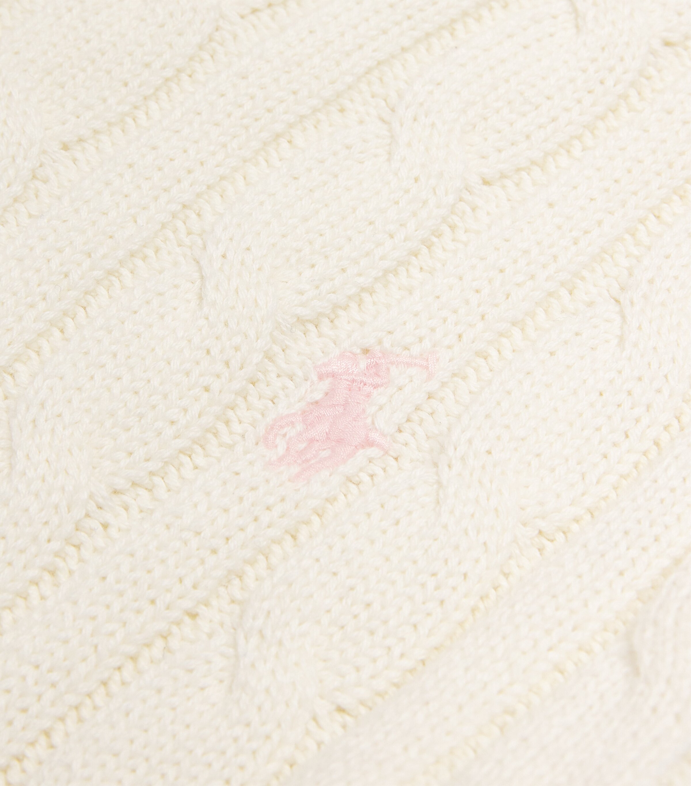 Cotton Cable-Knit Polo Pony Sweater (7-14 Years) WARM WHITE W/ PINK Image 3